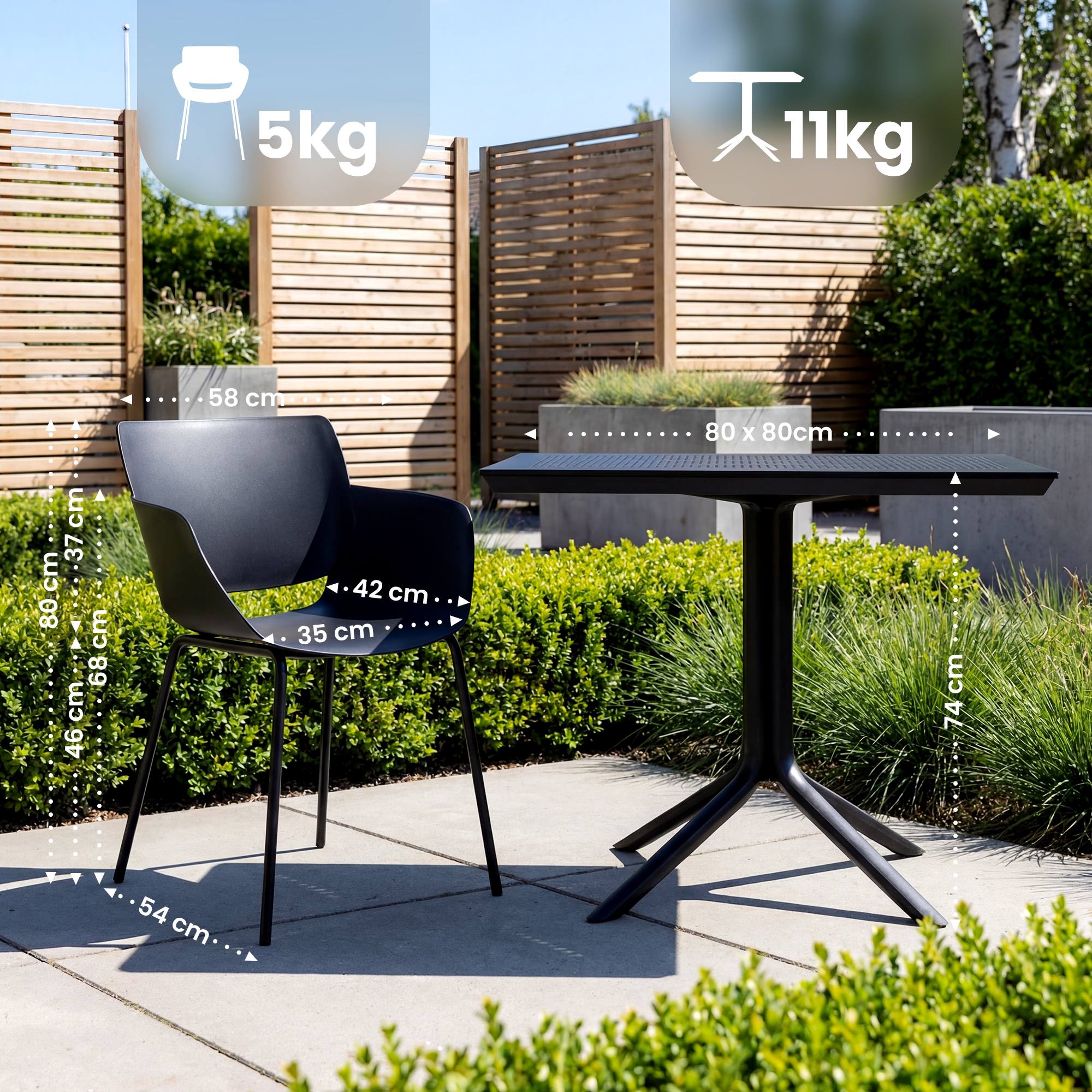 Gartenmöbel-Set Lirra mit 4 Stühlen, schwarz