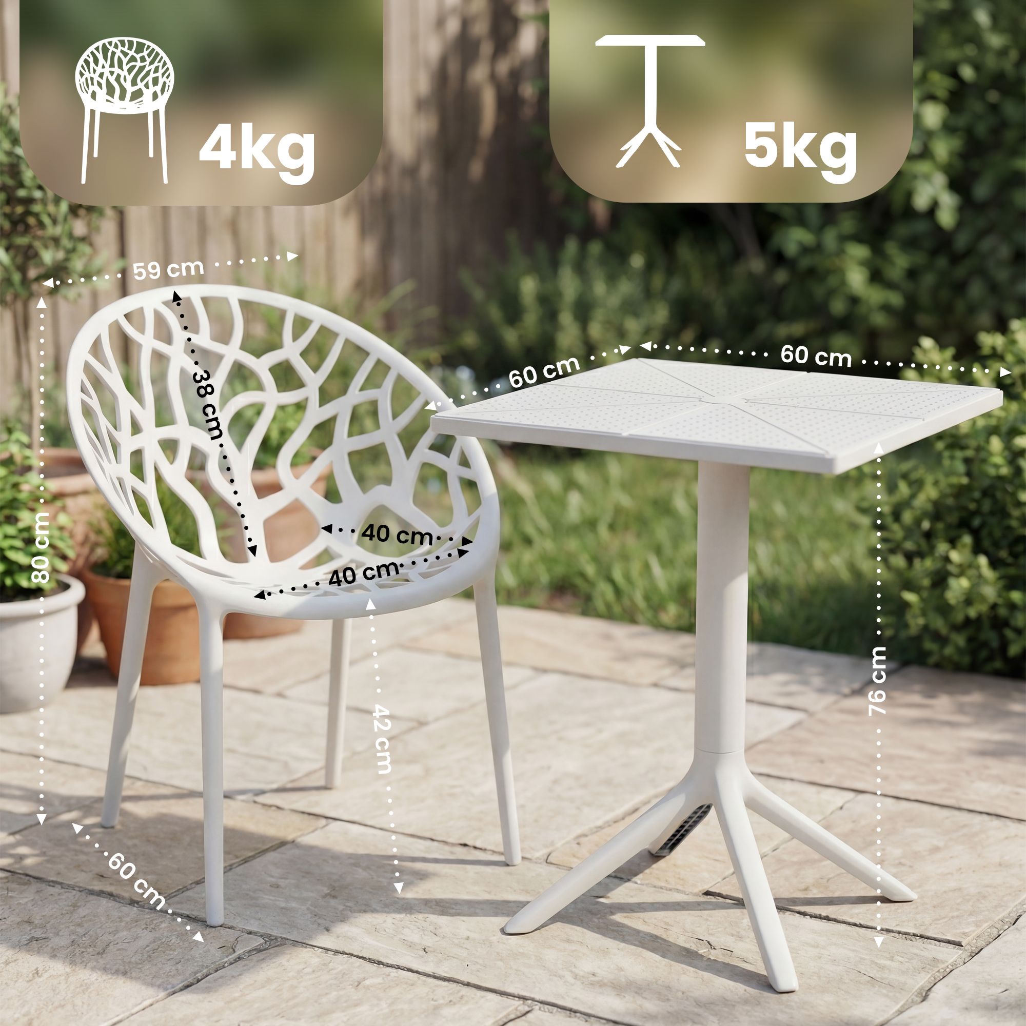 Gartenmöbel-Set Neriva mit 4 Stühlen, weiß