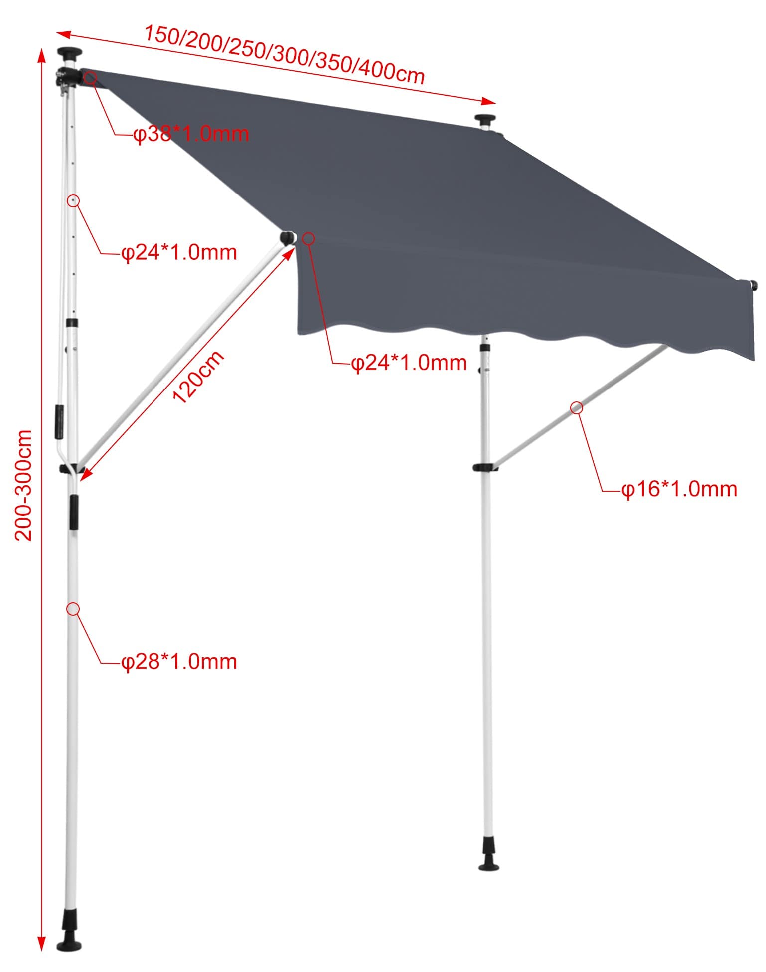 Klemmmarkise Westerly 350x120 cm, anthrazit