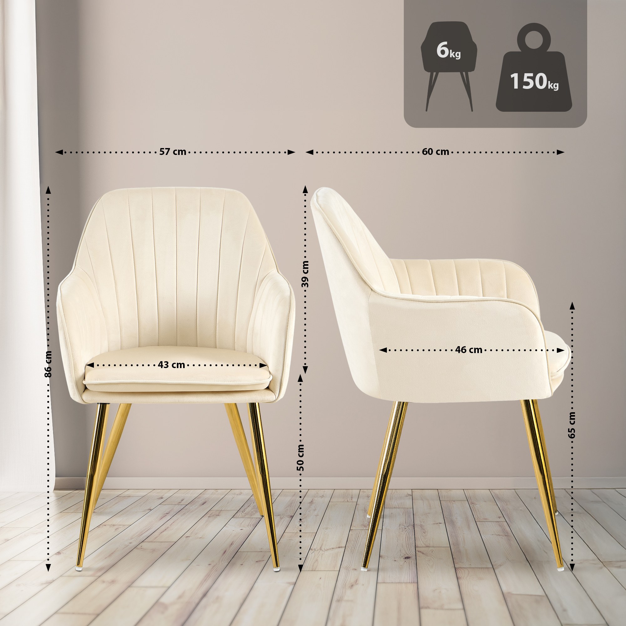 Esszimmerstuhl Cheryl Samt gold, creme