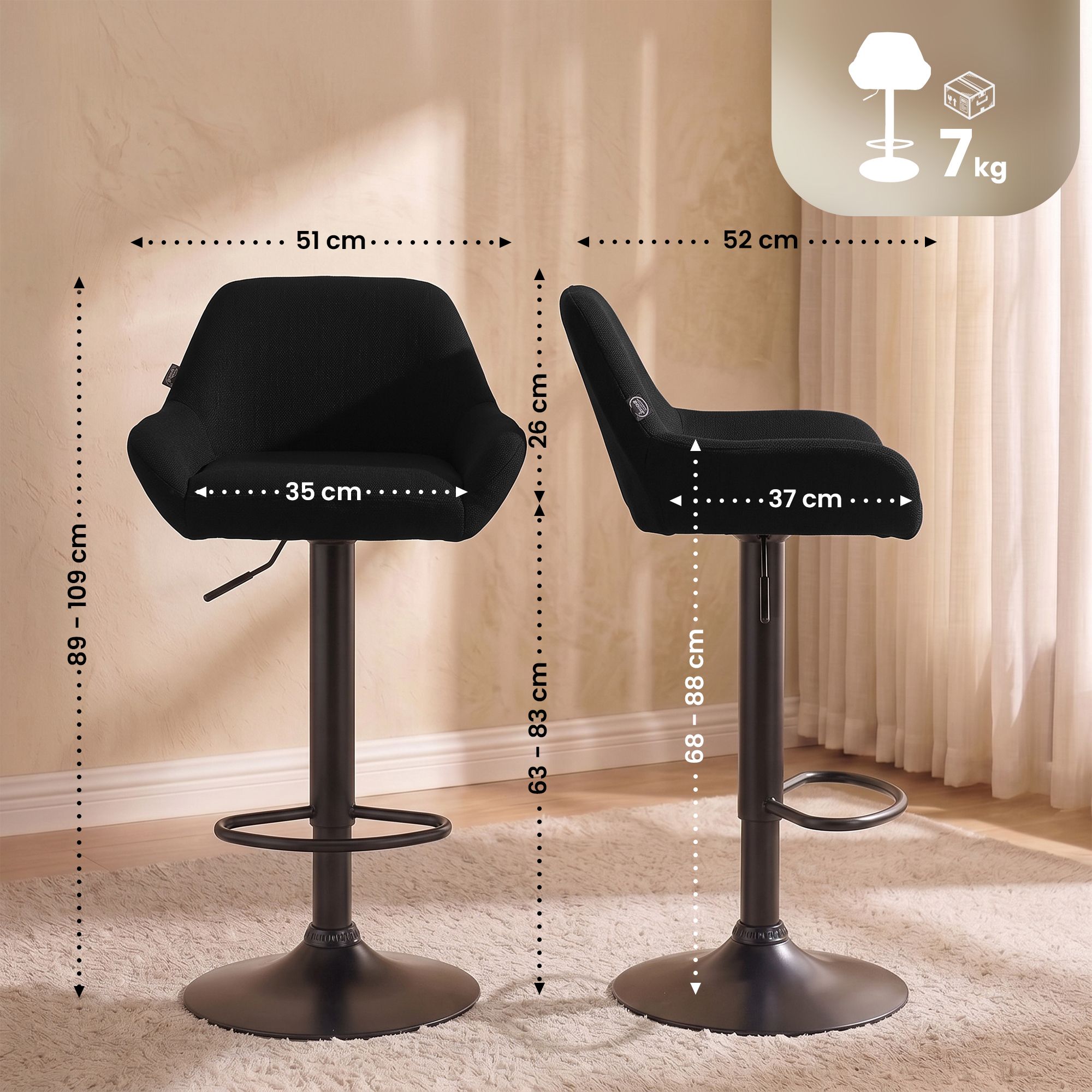 Barhocker Braga Stoff B, schwarz