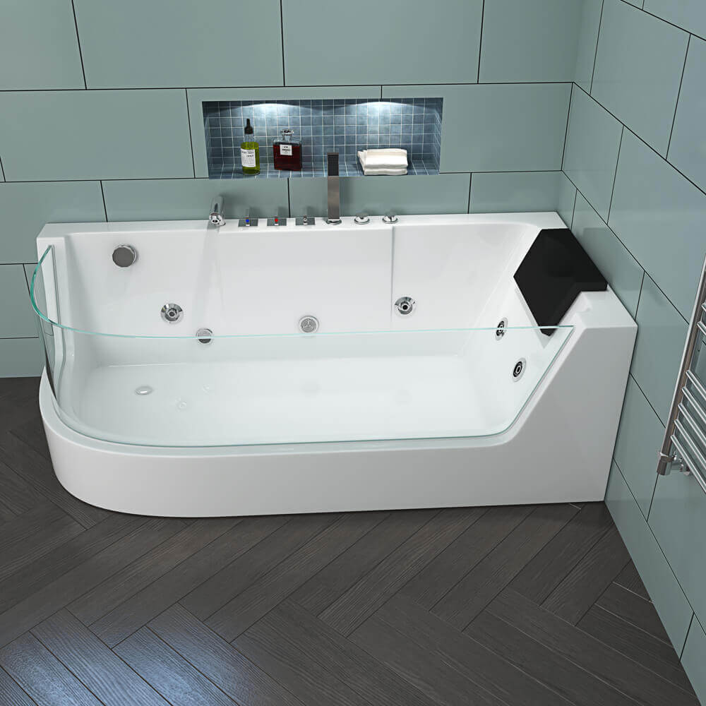 Whirlpool Badewanne mit Lichttherapie CARICA - 170 x 80 cm Links
