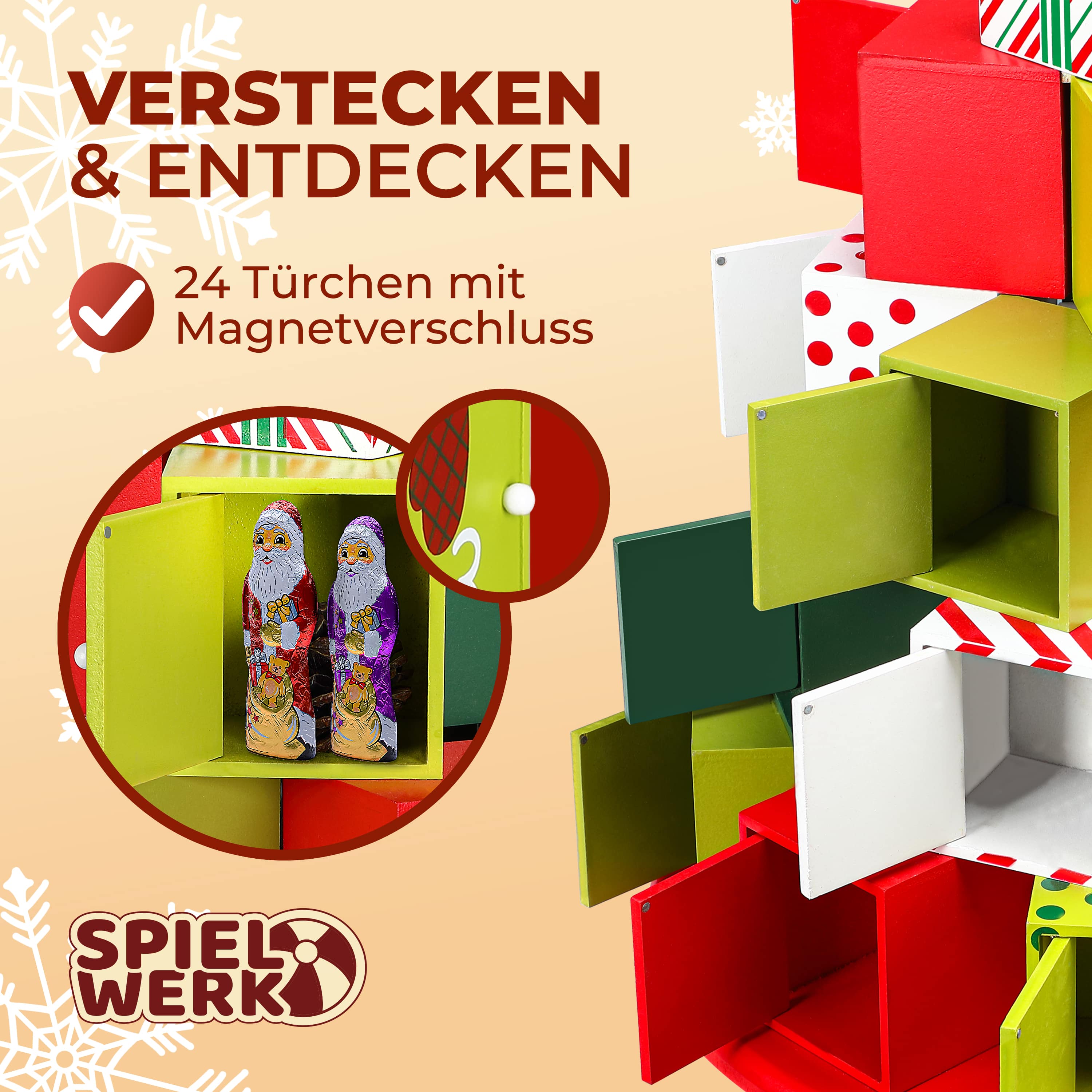 Adventskalender Geschenkpyramide XL Holz Bunt