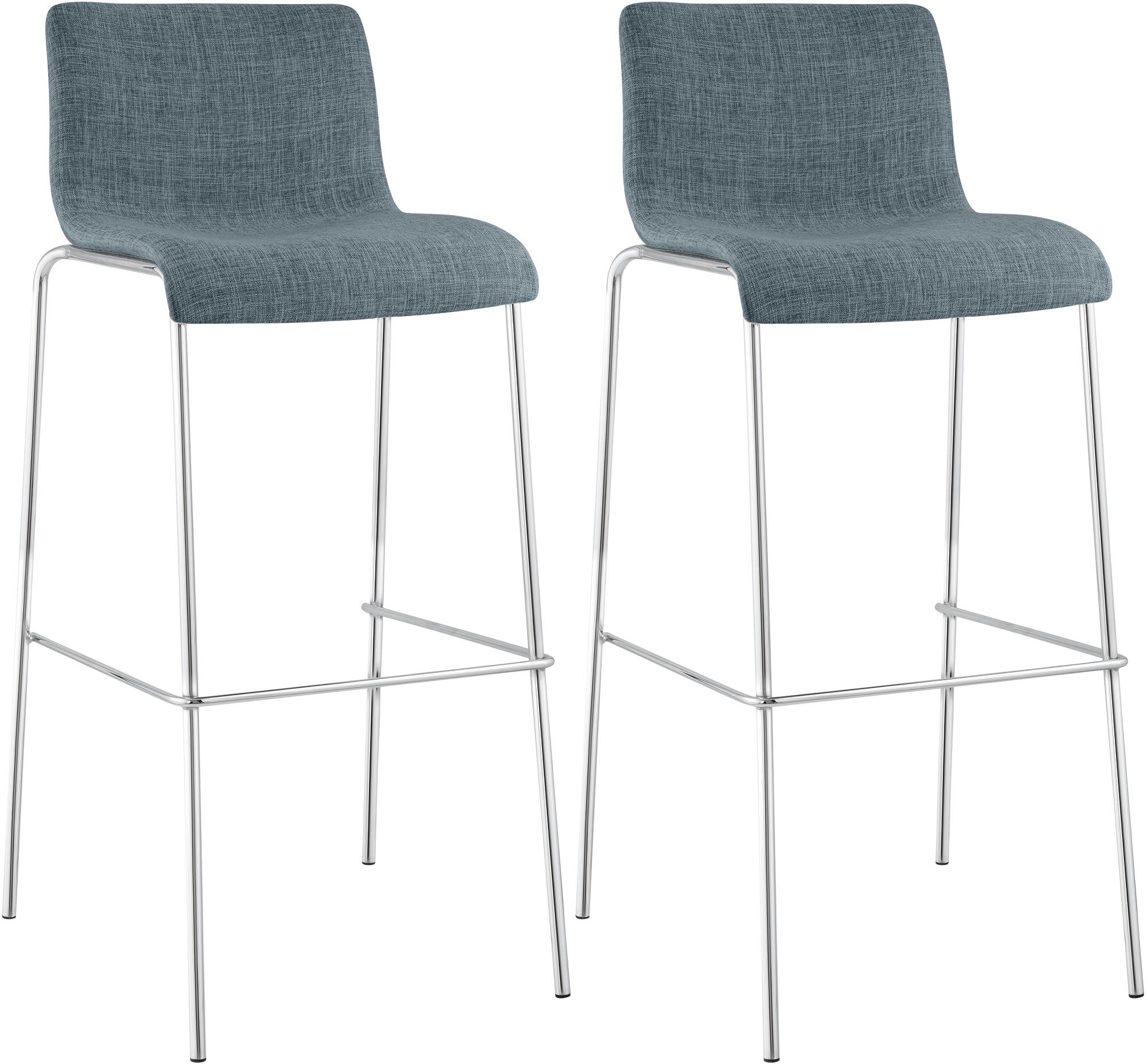 2er Set Barhocker Hoover Stoff 4-Fuß Gestell chrom, blau