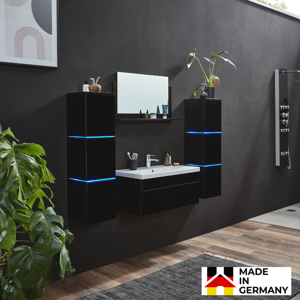 Badmöbel Komplettset WANGEROOGE BIG XL - Schwarz Made in Germany