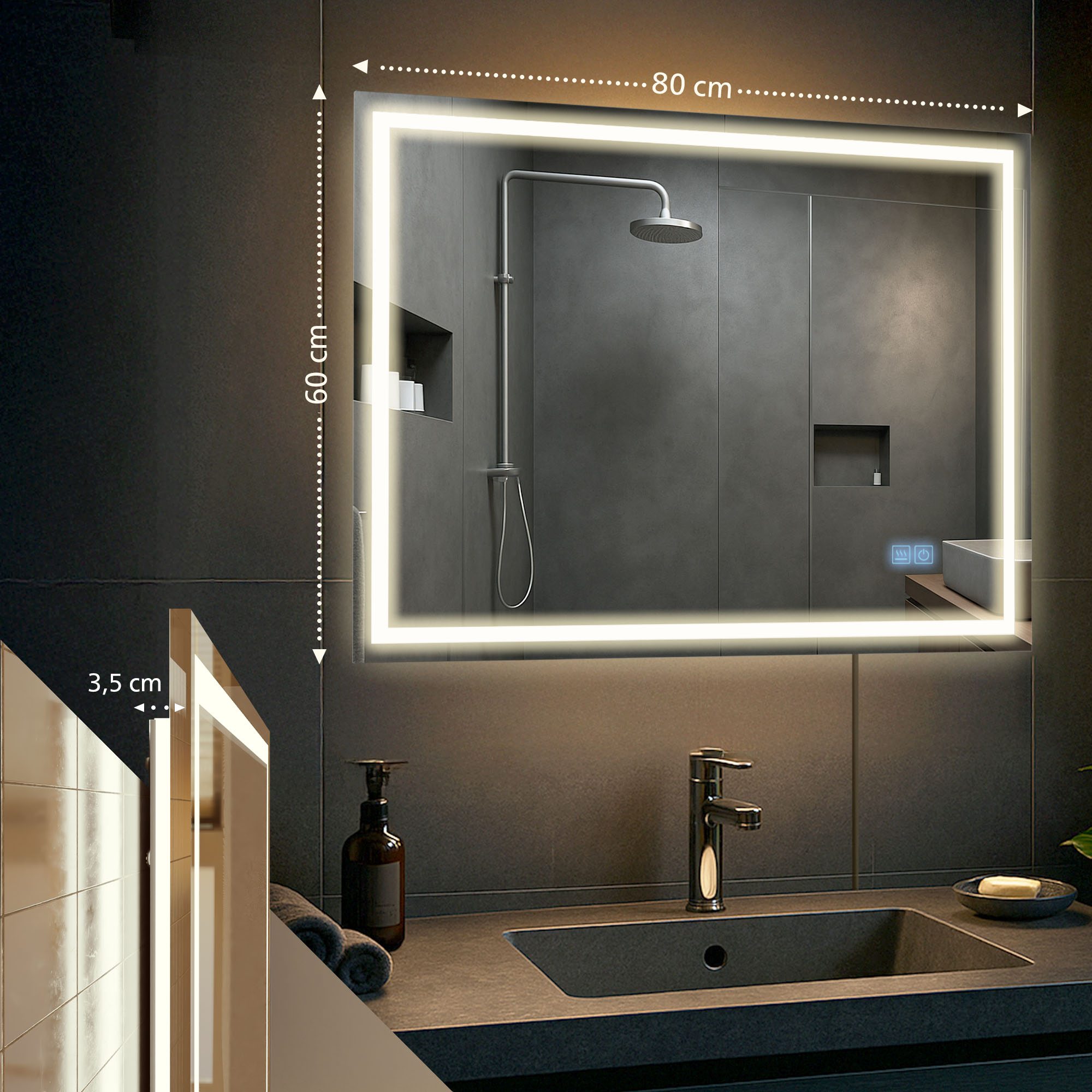 Badspiegel Jaffrey 60x80 mit Bluetooth, klarglas