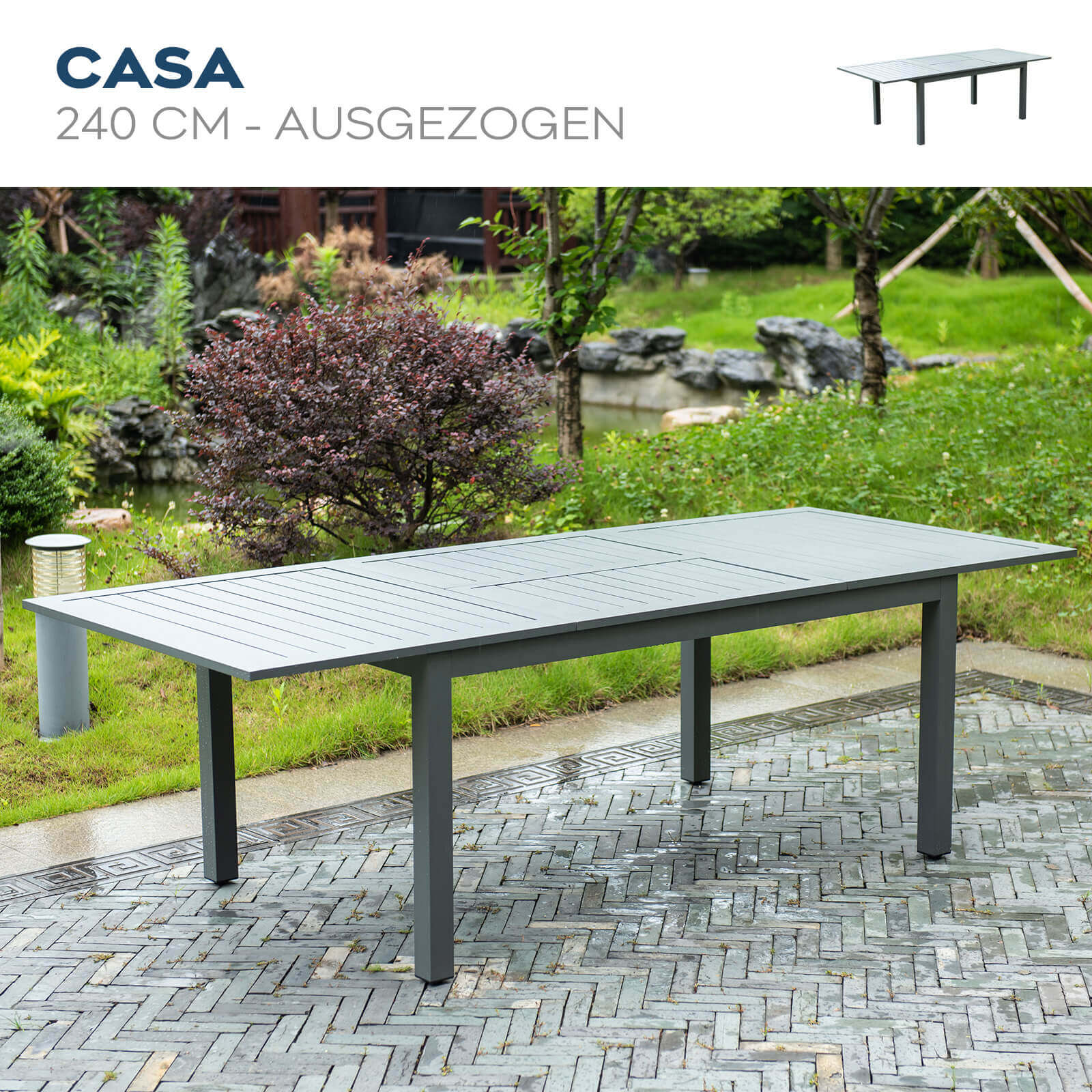 Garten-Sitzgruppe ausziehbar CASA MADERA - 160/240 x 100 cm 4 Stühle