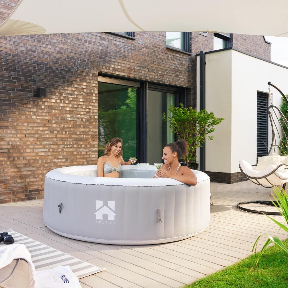 Outdoor Whirlpool inkl. Kissen, Getränkehalter und Sonnendach SPLASH - Ø208 cm 6 Personen Grau