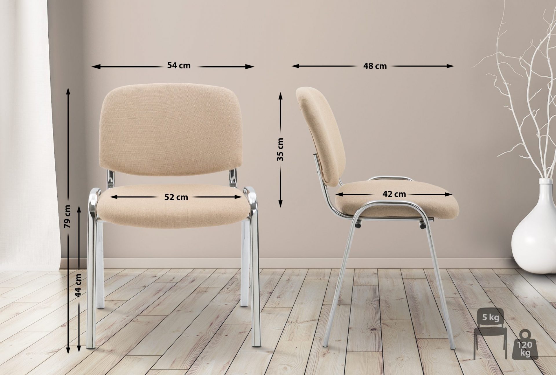 Besucherstuhl Ken C Stoff, creme