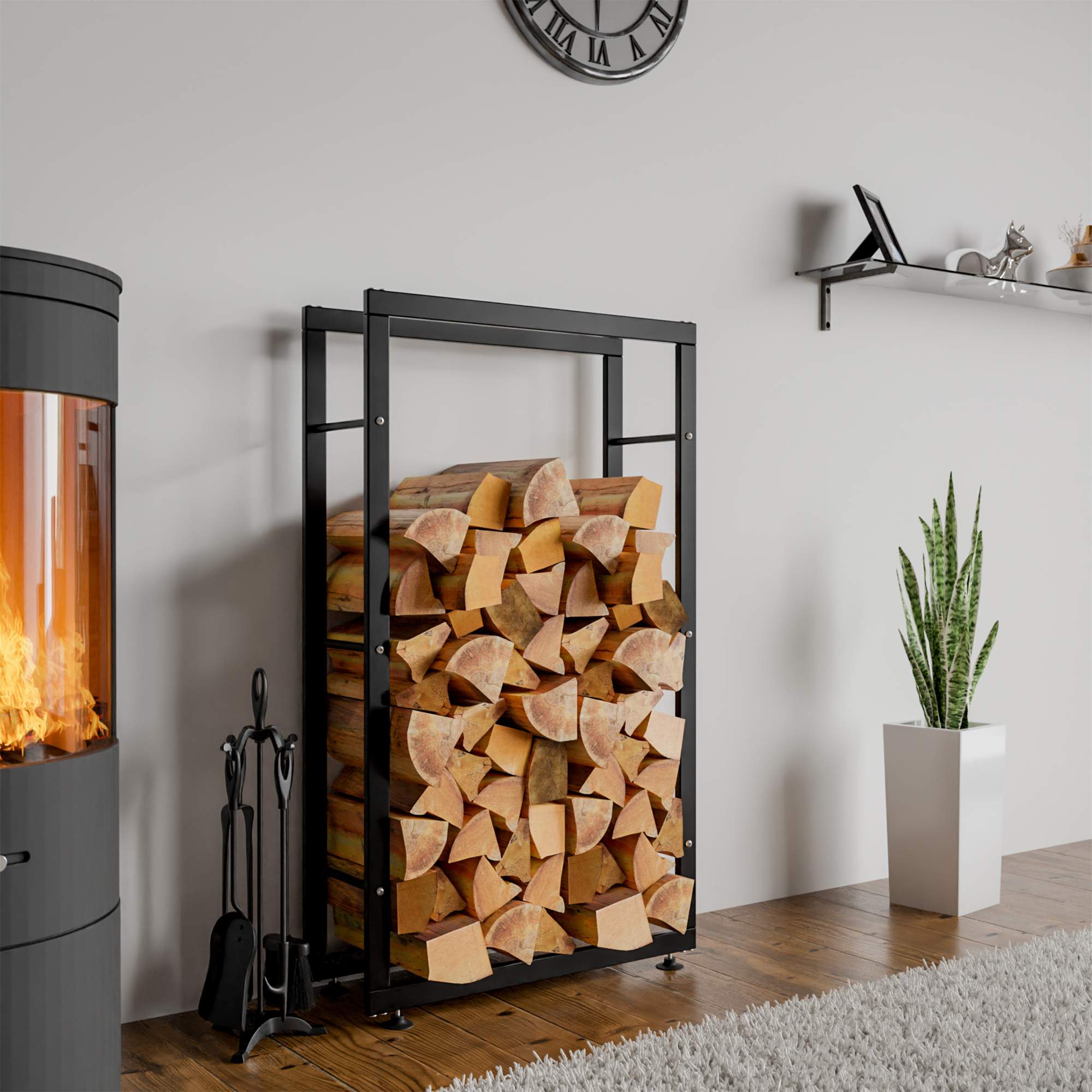 Kaminholzständer Keri V2 25x60x150, schwarz