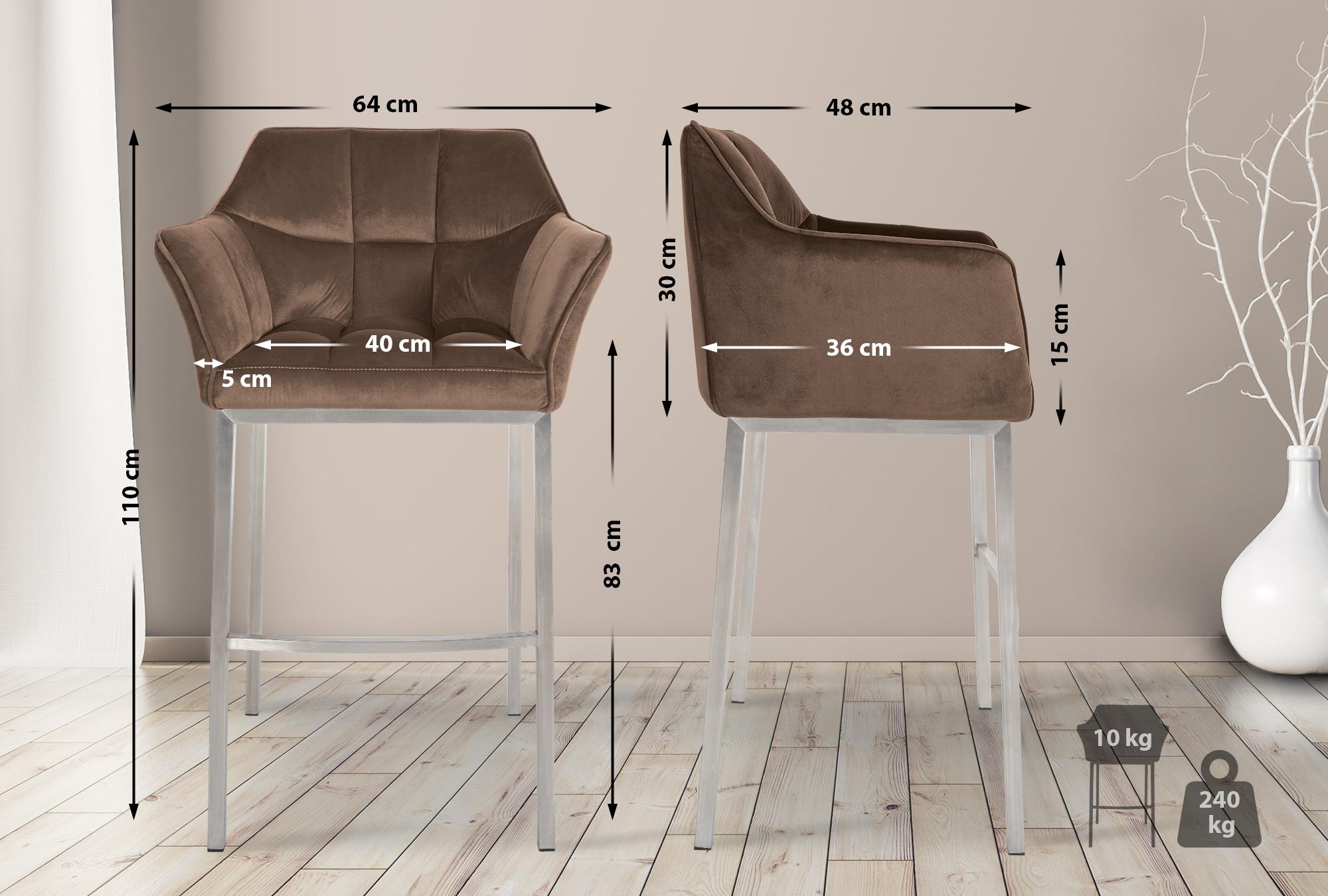 Barhocker Damaso E Samt mit 4-Fuß Gestell, braun