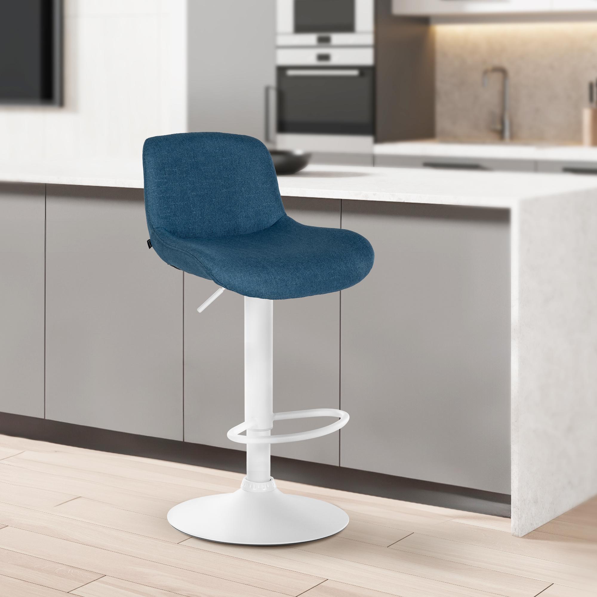 Barhocker Solon Weiß Stoff, blau