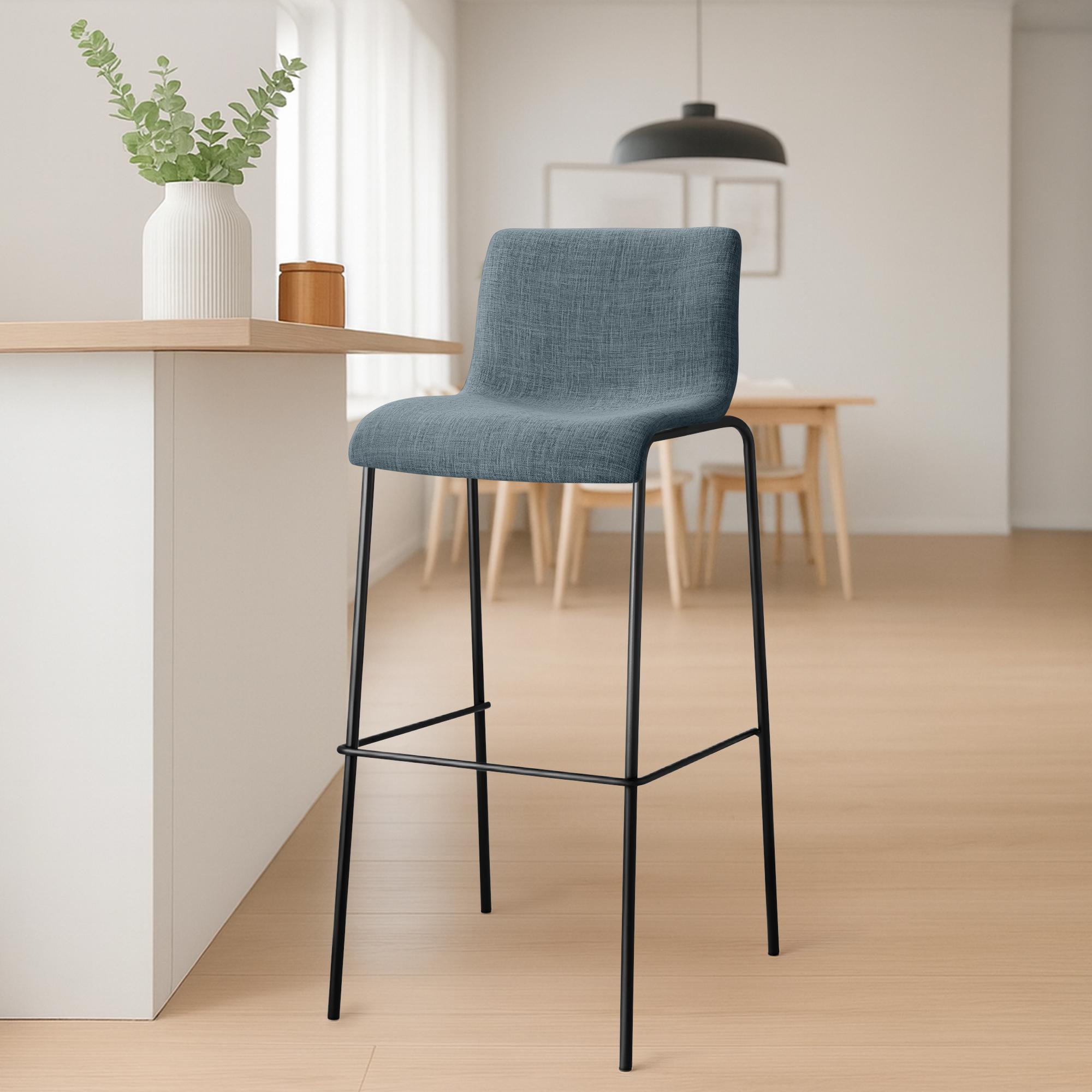 2er Set Barhocker Hoover Stoff 4-Fuß Gestell schwarz, blau