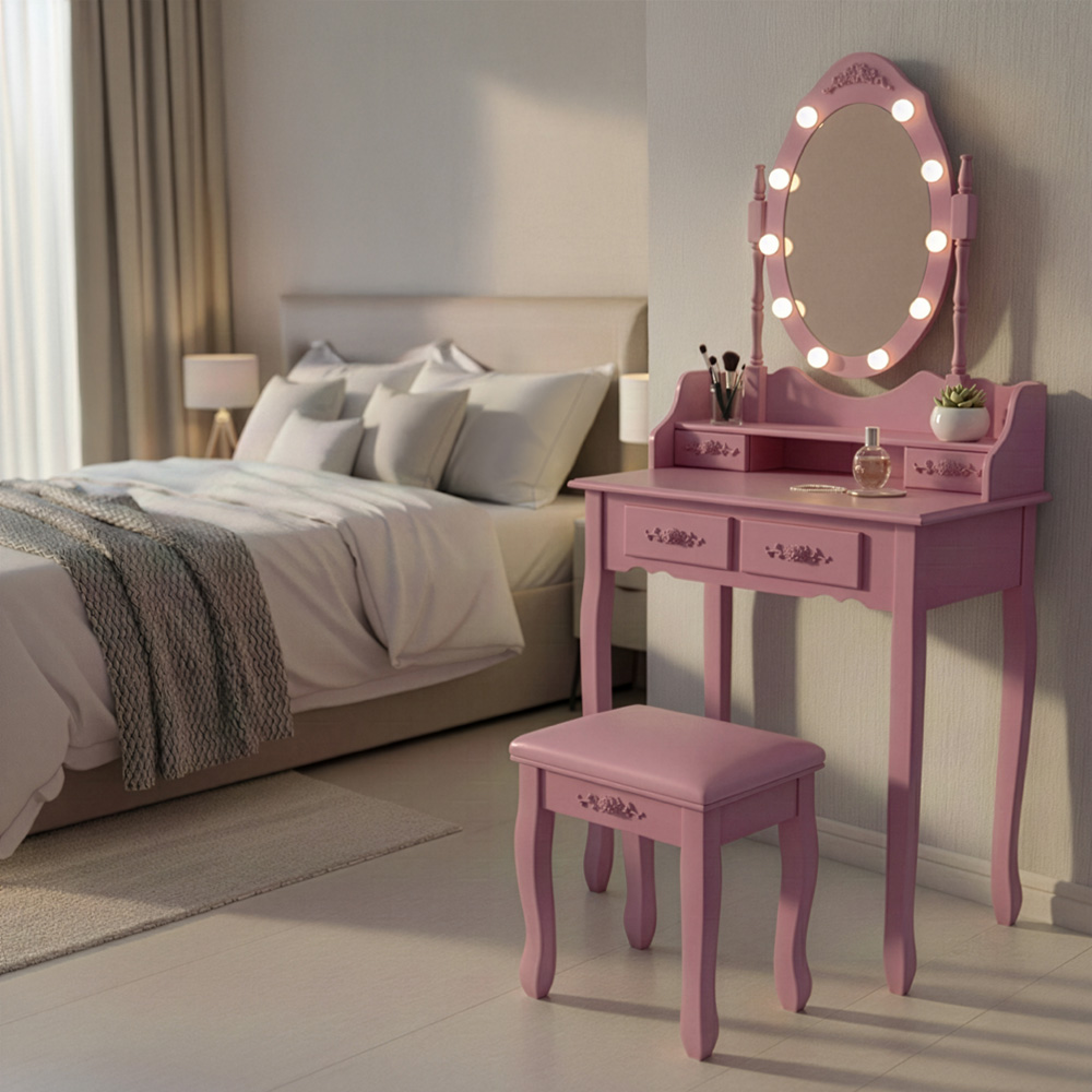 Schminktisch mit Spiegel und LED-Beleuchtung ROSY Rosa