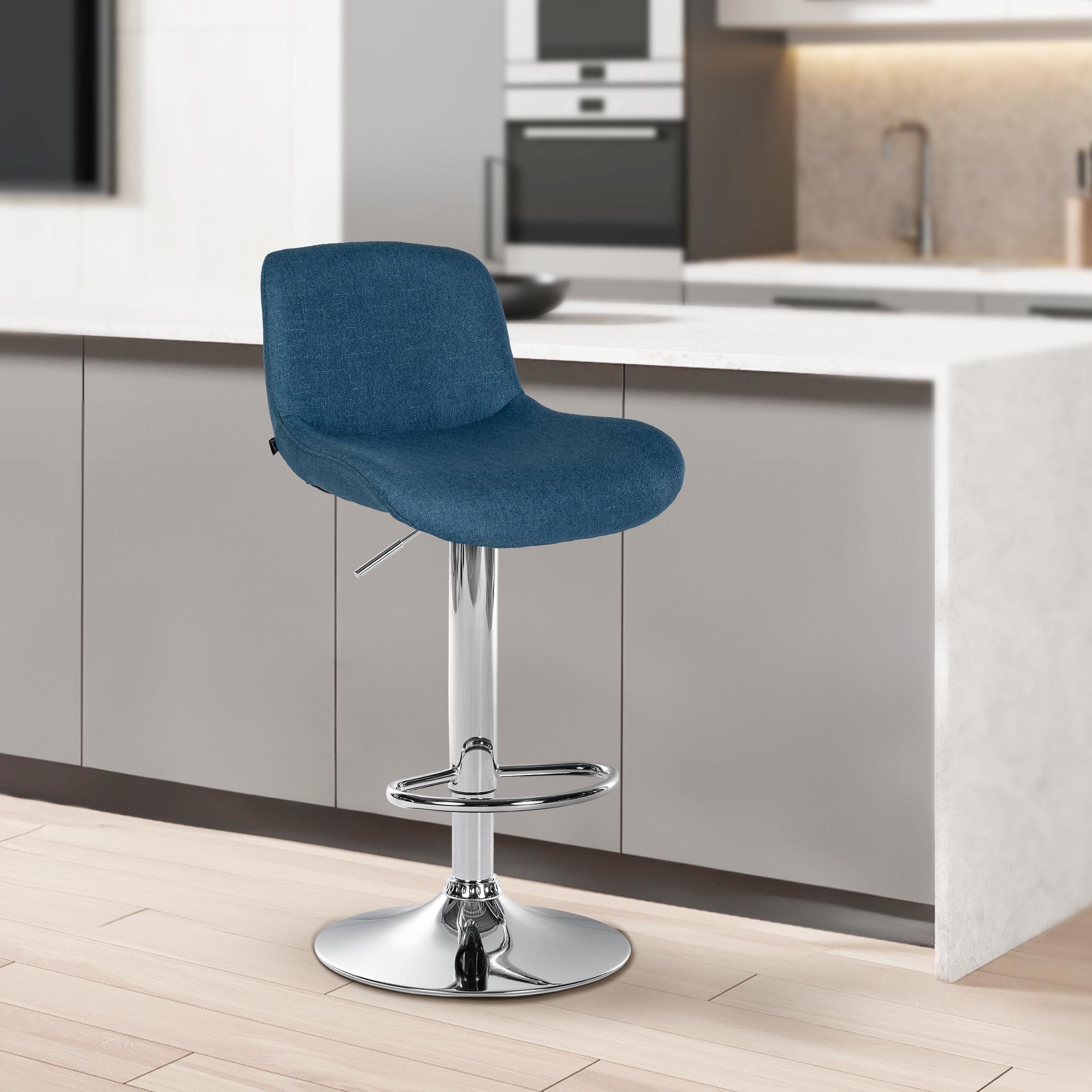2er Set Barhocker Solon Chrom Stoff, blau