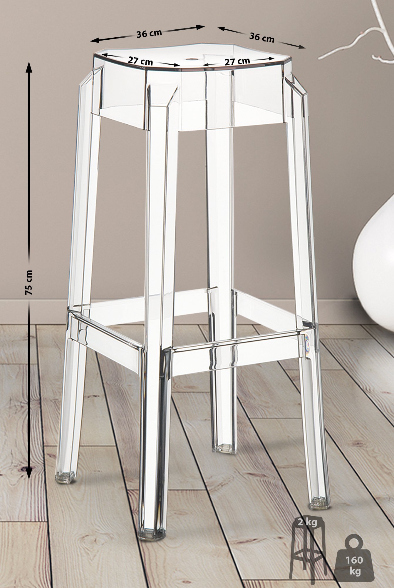 2er Set Barhocker Fox, transparent
