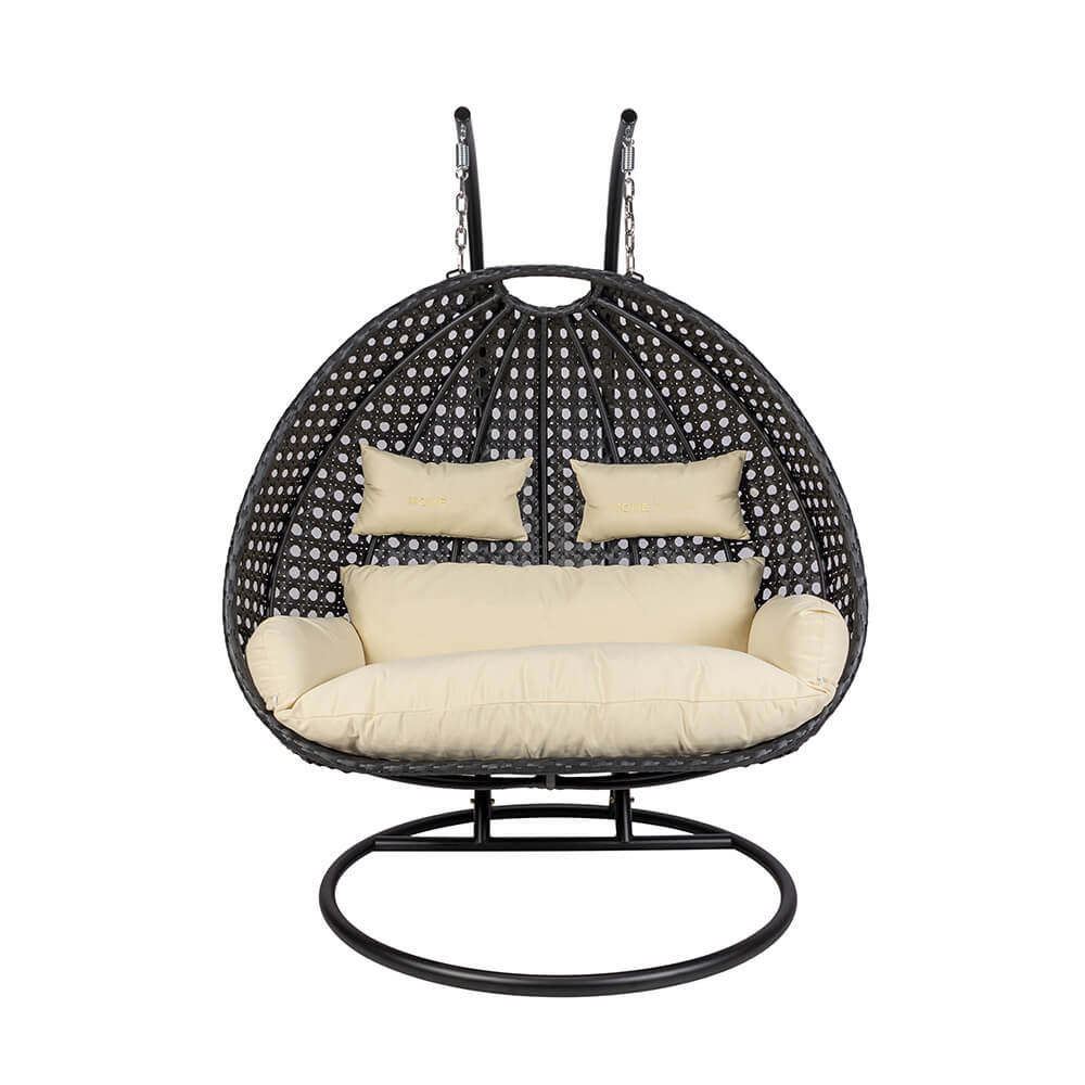 Polyrattan Hängesessel TWIN DELUXE - Schwarz/Creme für 2 Personen