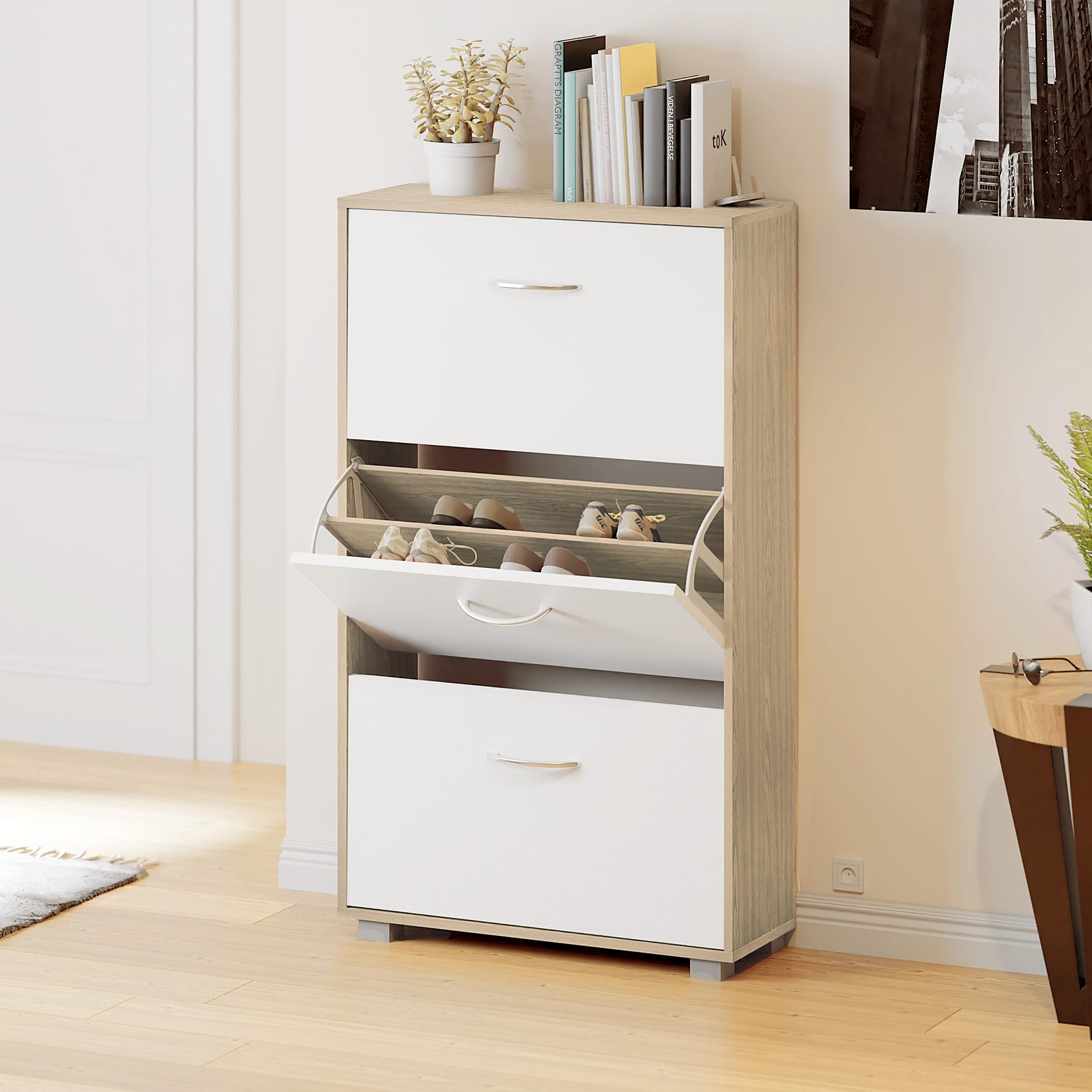 Schuhschrank Eiche/Weiß 115x60x24cm