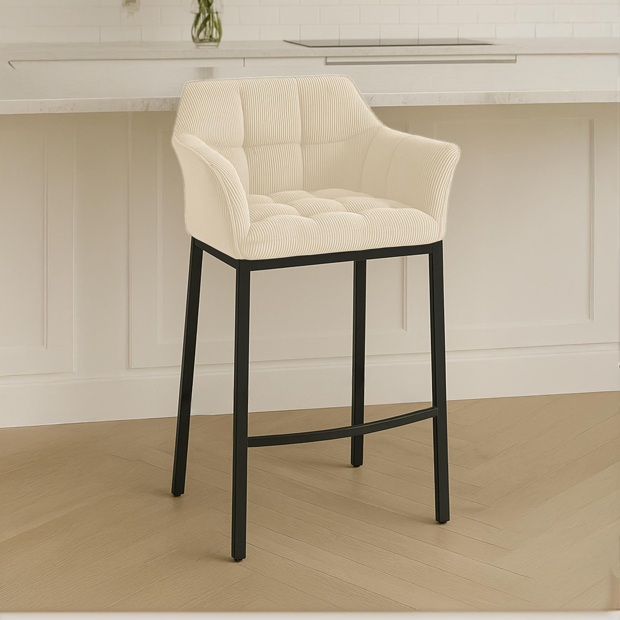 Barhocker Damaso B Cord mit 4-Fuß Gestell, creme