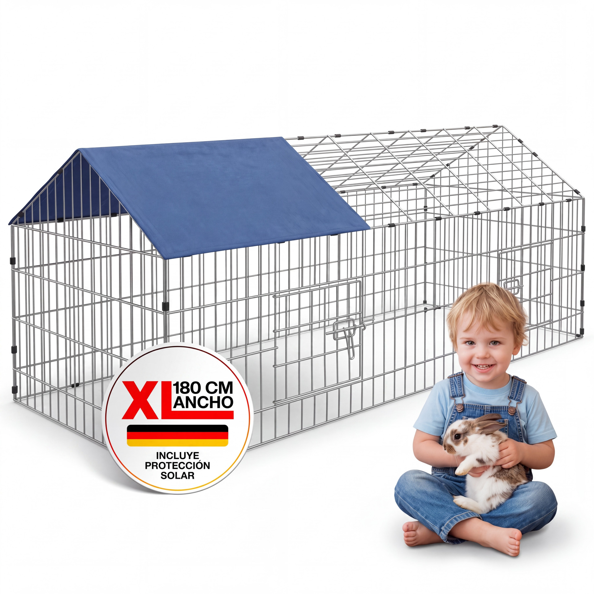 Kaninchen-Freilaufgehege Blau 180x75x75cm Sonnenschutz