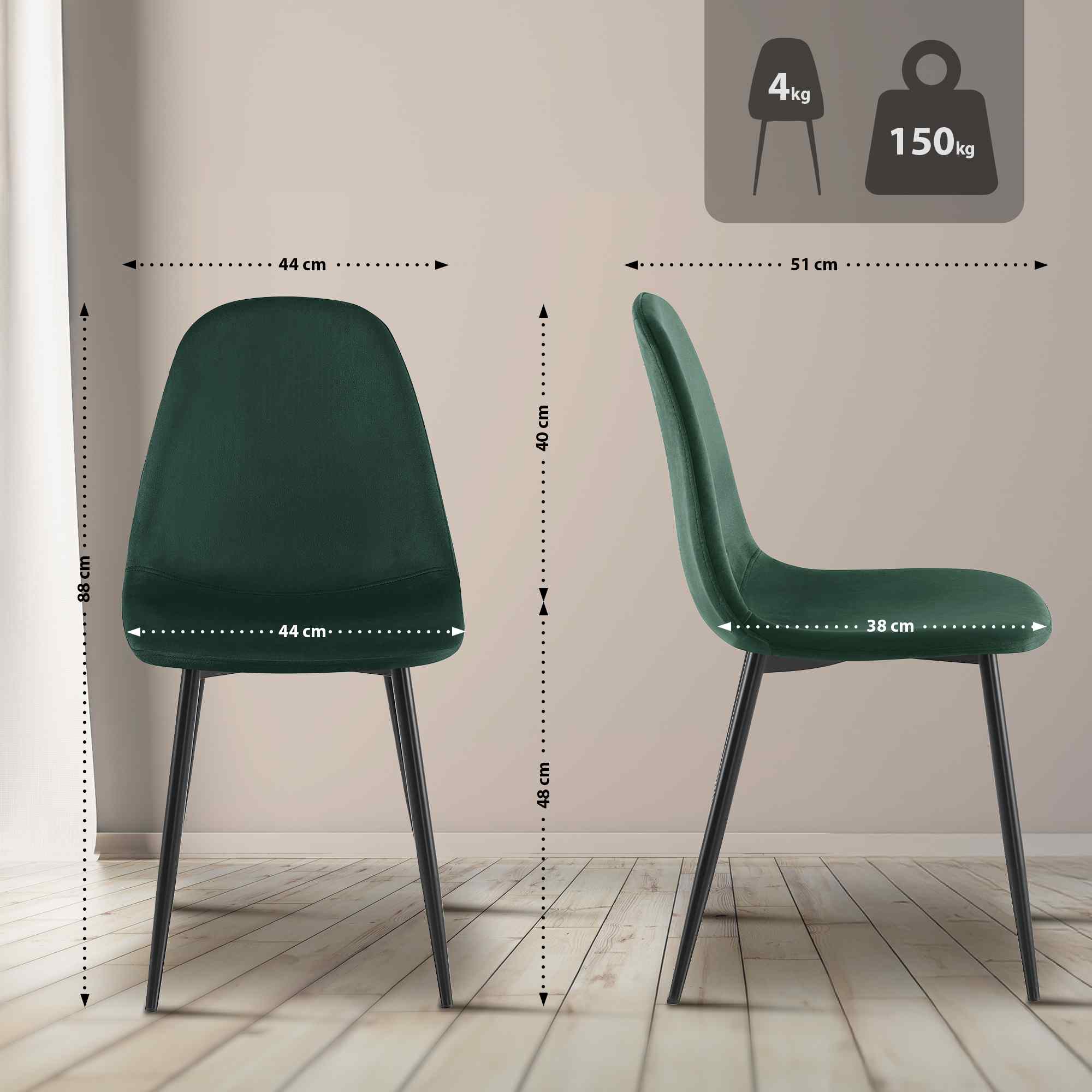 4er Set Esszimmerstühle Napier Samt, grün