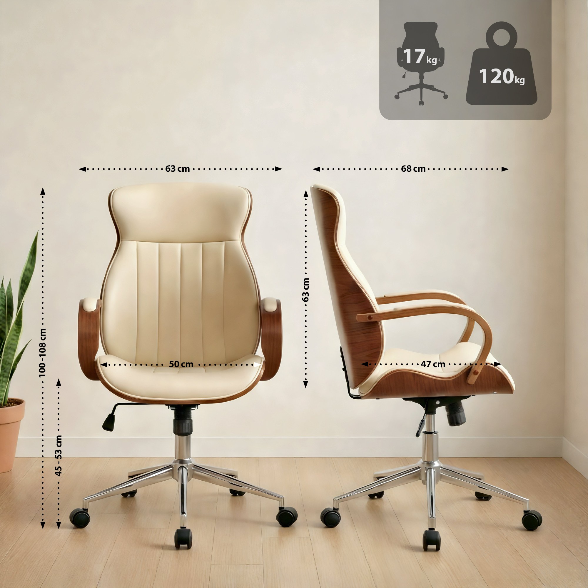 Bürostuhl Melilla Kunstleder, walnuss/creme