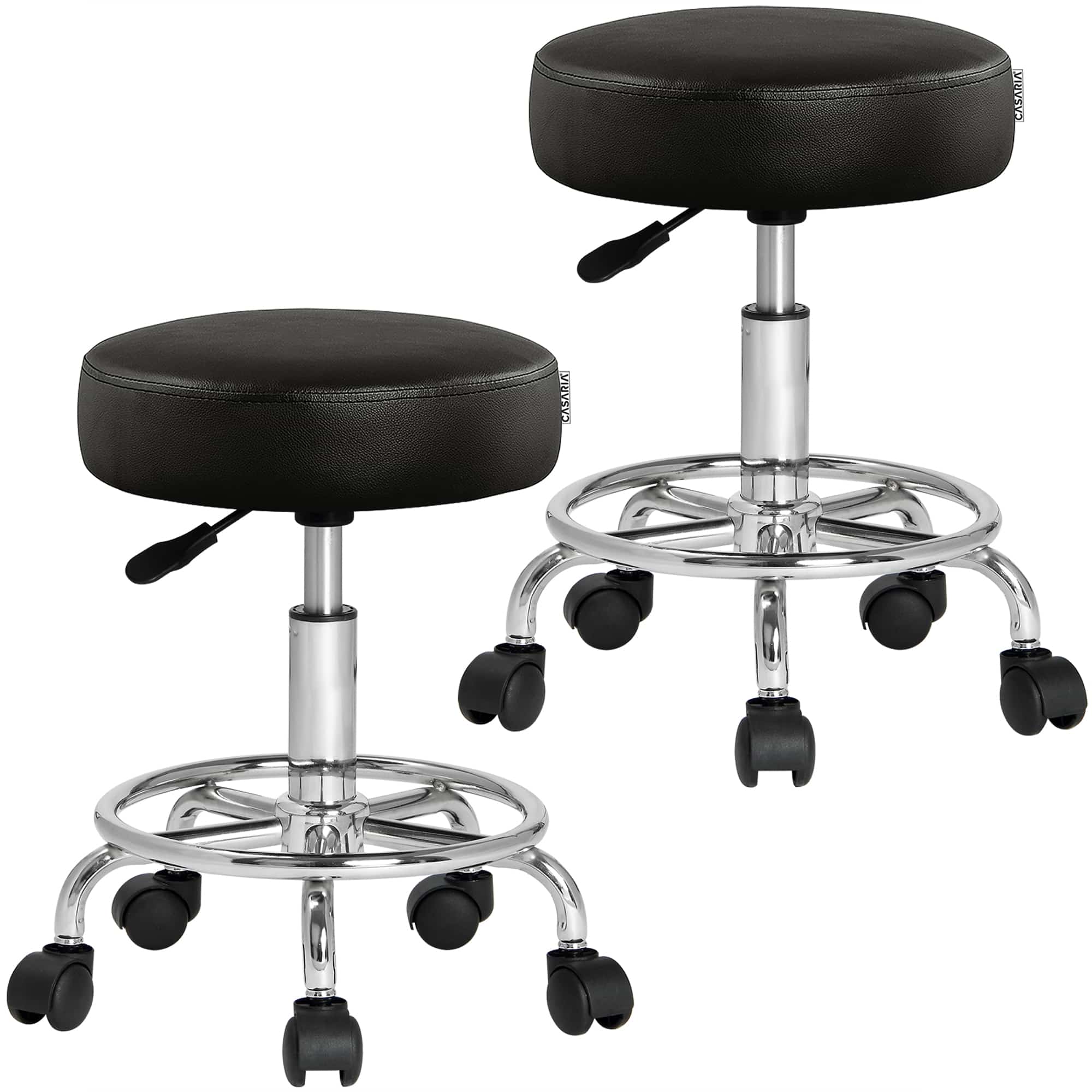 Rollhocker 2er-Set Kunstleder Schwarz 360° drehbar