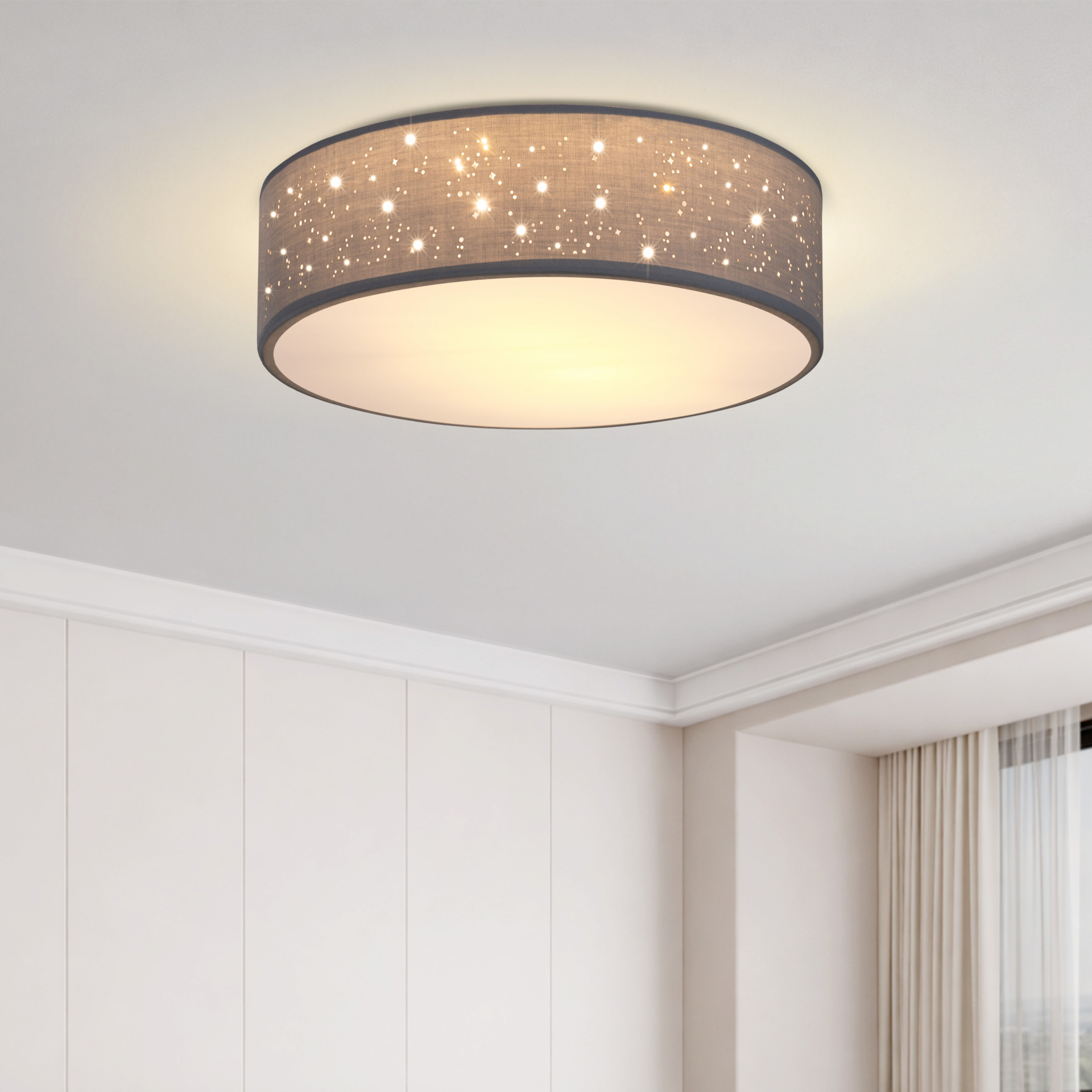 Deckenlampe Grau Stoff Ø30cm Sternenhimmel