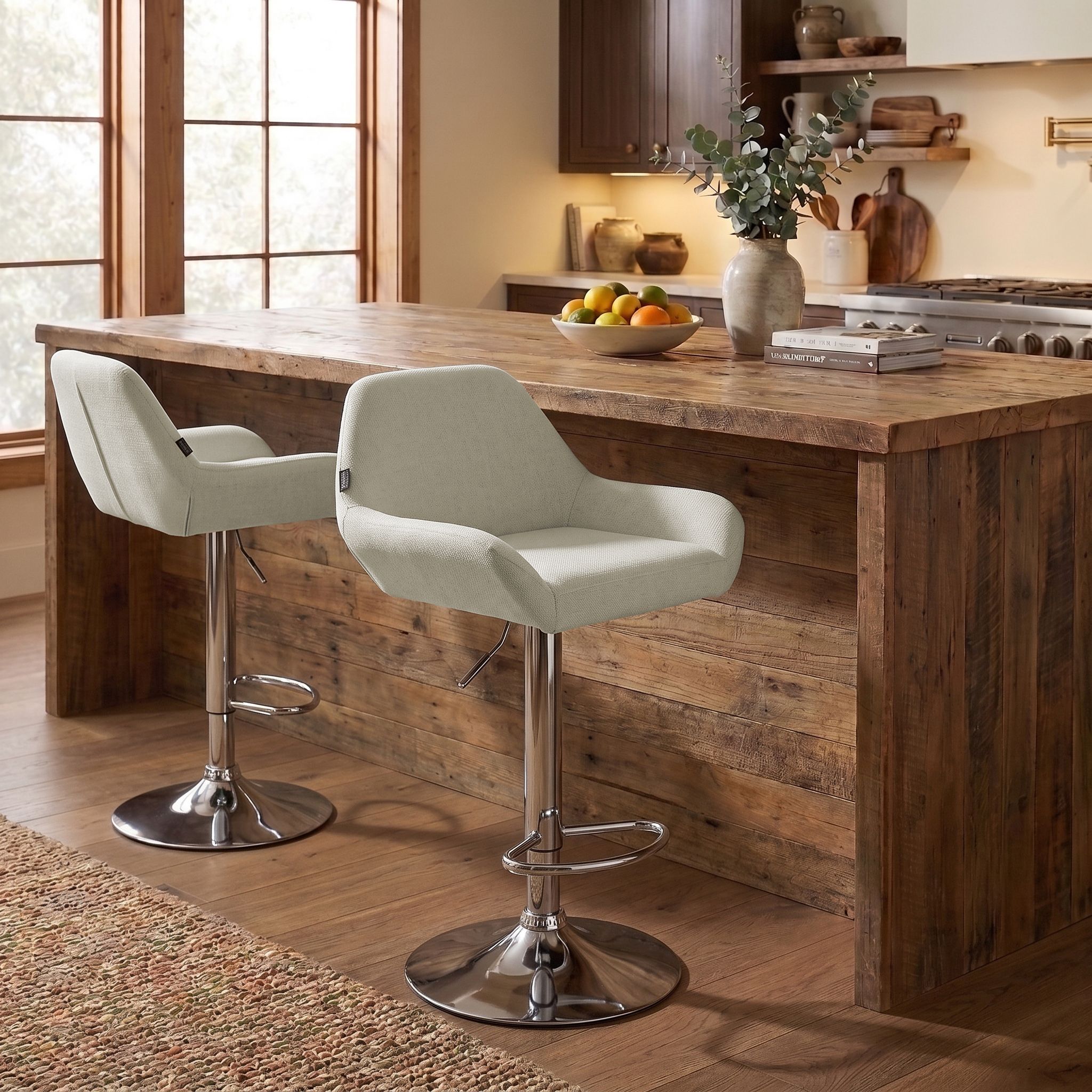 2er Set Barhocker Braga Stoff chrom, creme