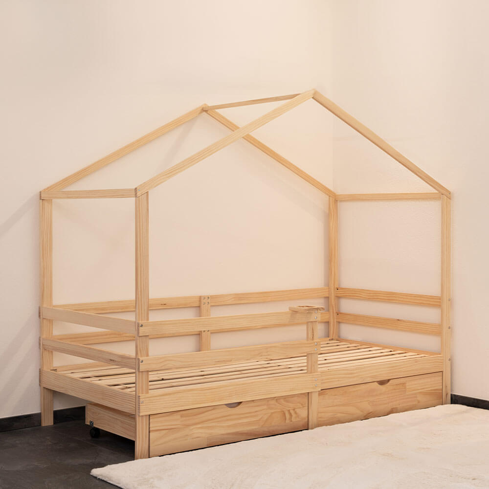 Kinderbett mit Schubladen WOLKENLAND – 90 x 200 cm Natur