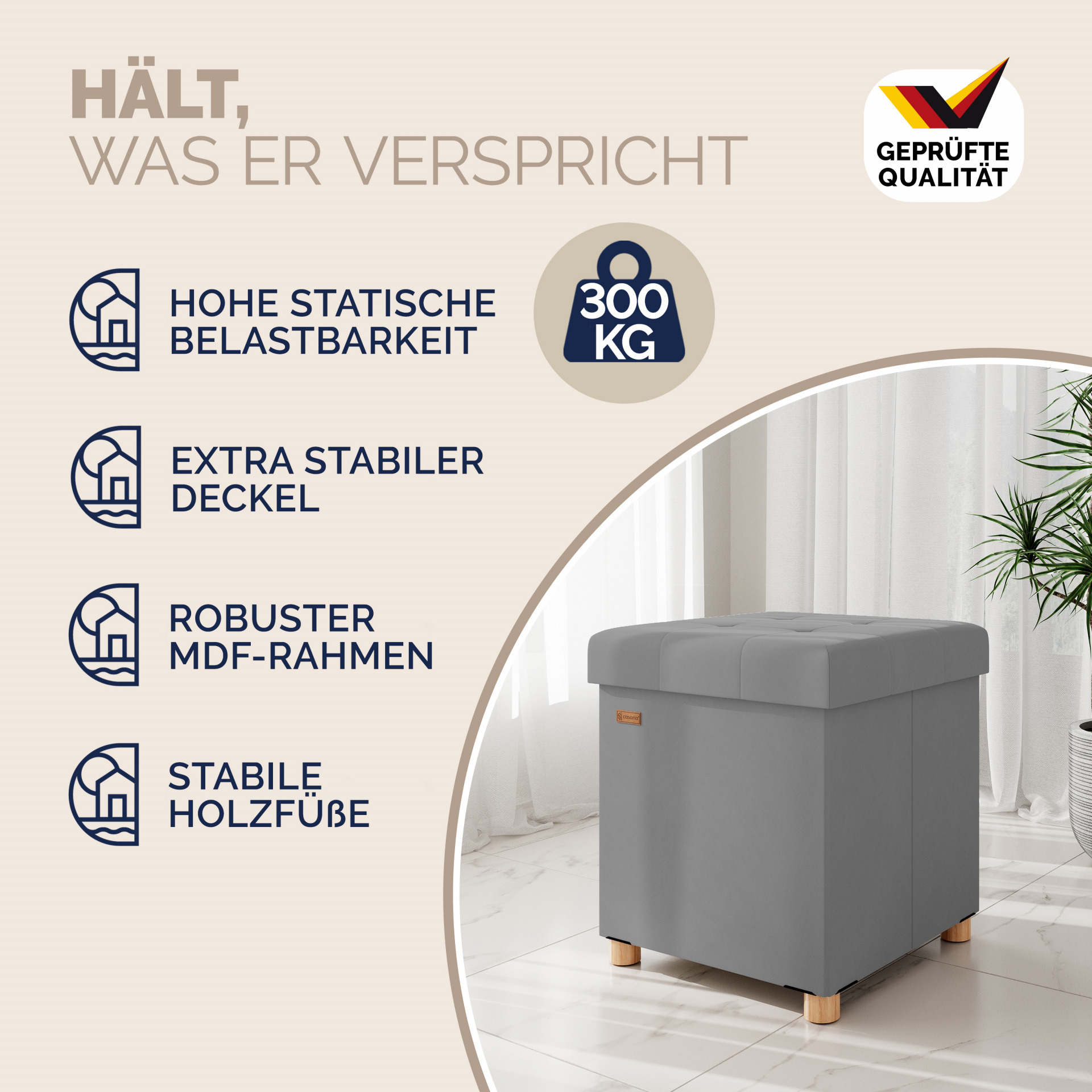 Sitzhocker Grau Samt 42x38x38cm faltbar