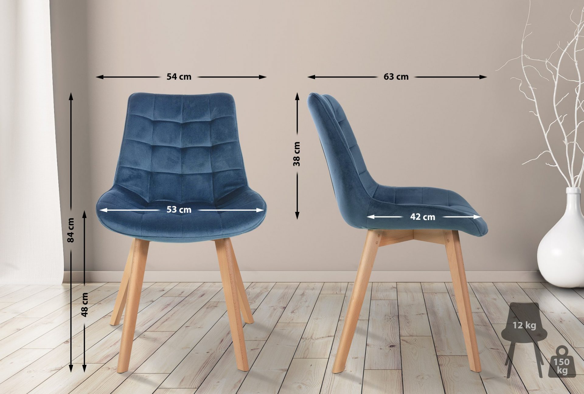 2er Set Stühle Brook Samt, blau