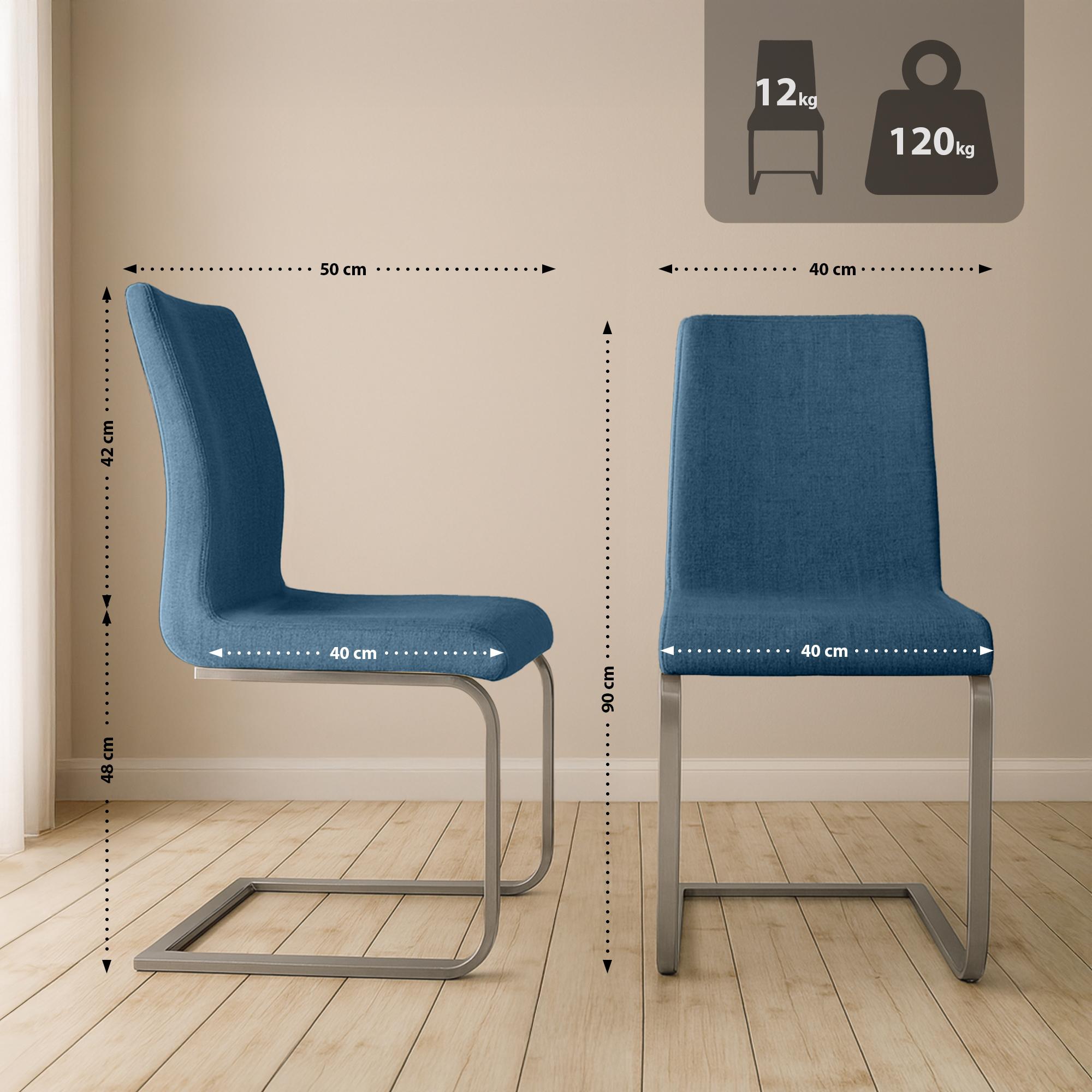 2er Set Esszimmerstühle Belfort Stoff, blau
