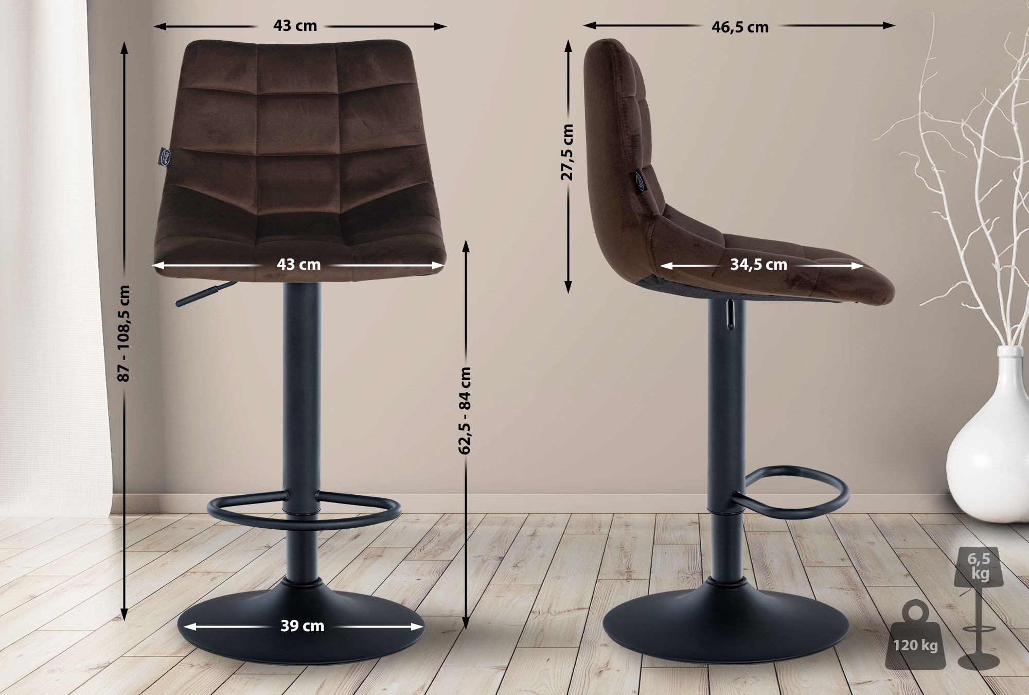 Barhocker Jerry Samt schwarz, braun