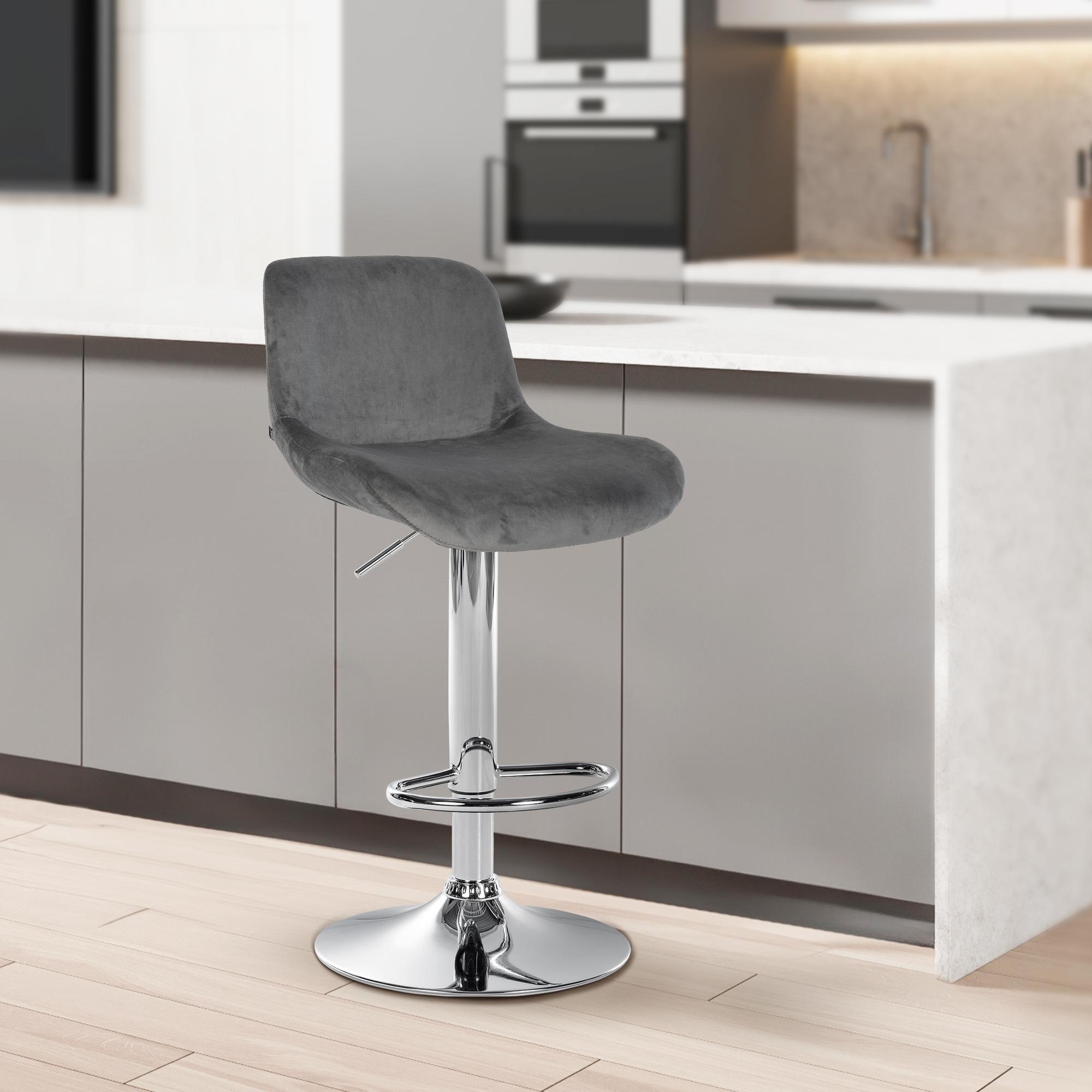 2er Set Barhocker Solon Chrom Samt, dunkelgrau