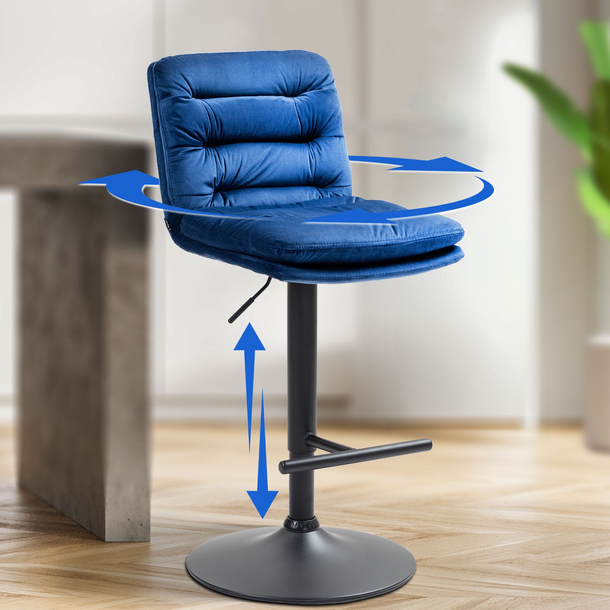 Barhocker Damar Samt schwarz, blau