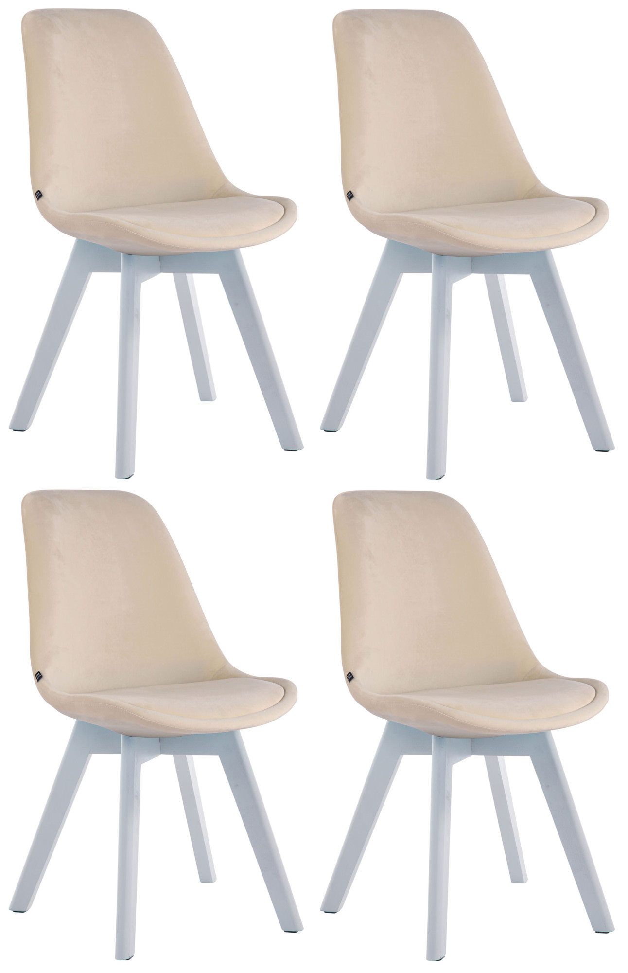 4er Set Besucherstühle Borneo V2 Samt weiß, creme