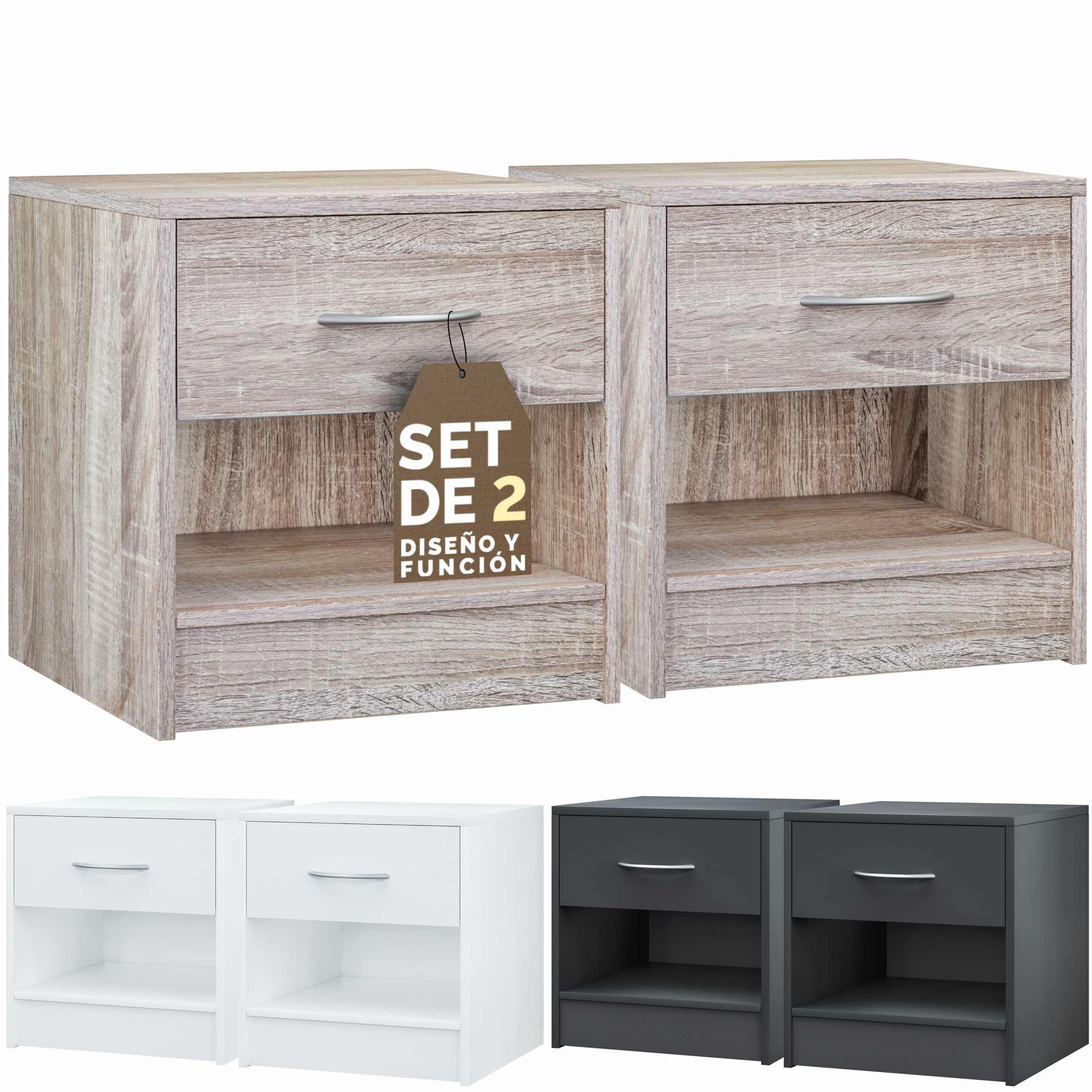 Nachttisch Kiel 2er-Set Eiche 41x39x28cm