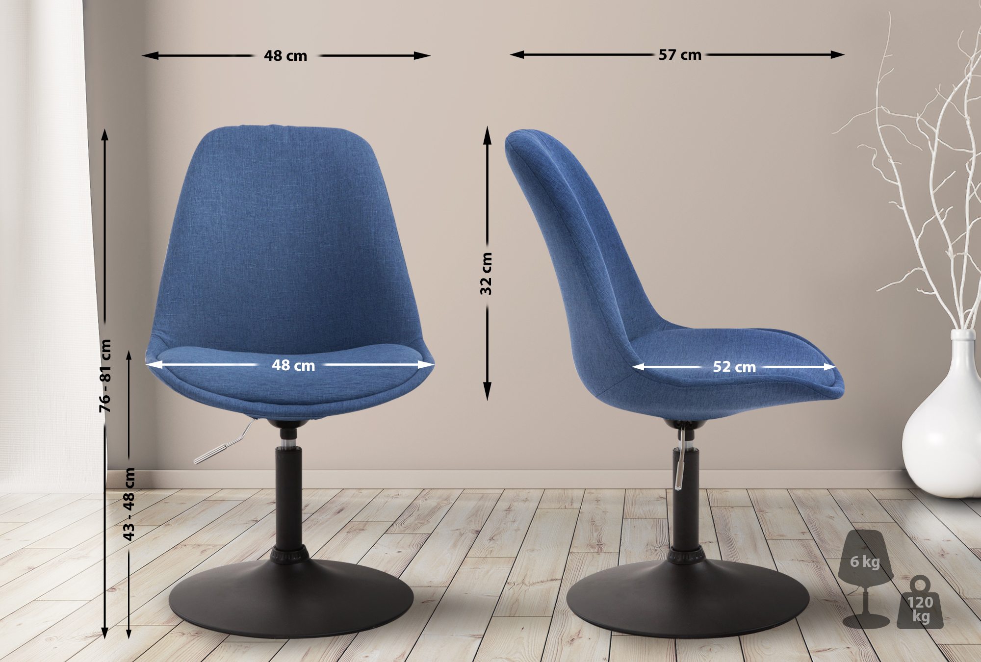 Stuhl Maverick B Stoff, blau