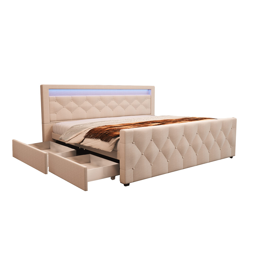Polsterbett inkl. Matratze und Topper VELARA - 140 x 200 cm Beige