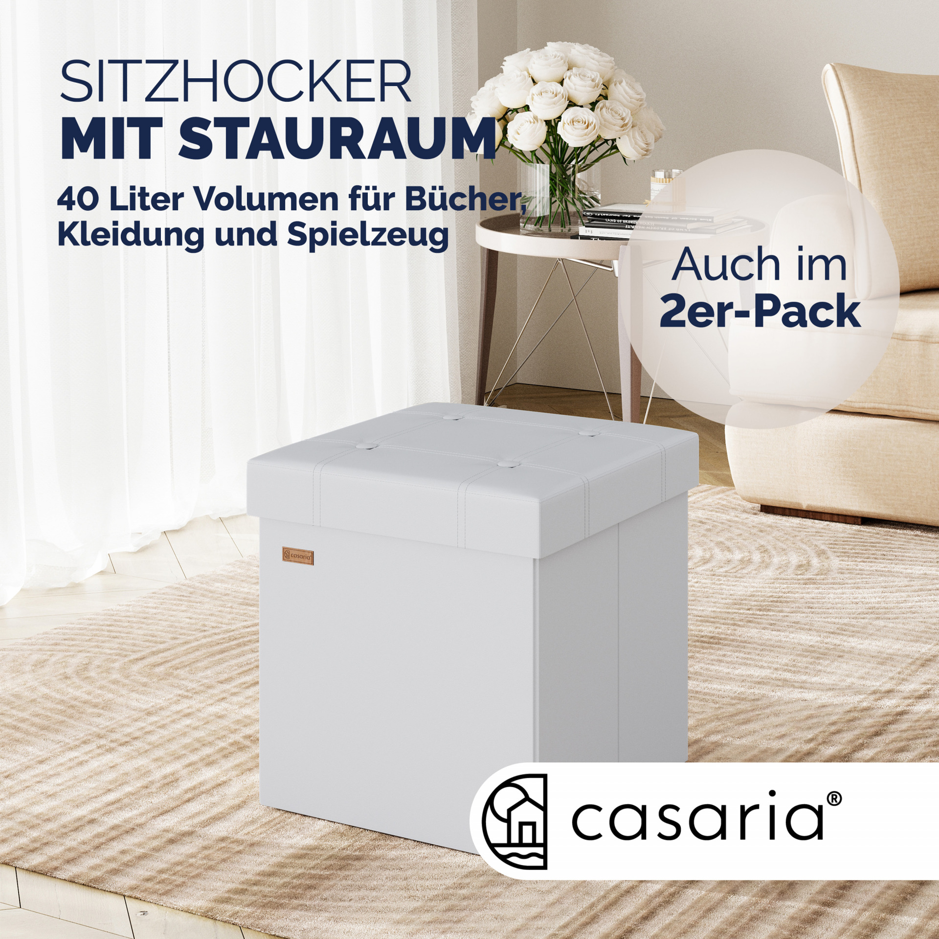 Sitzhocker Weiß Kunstleder 38x38x38cm faltbar