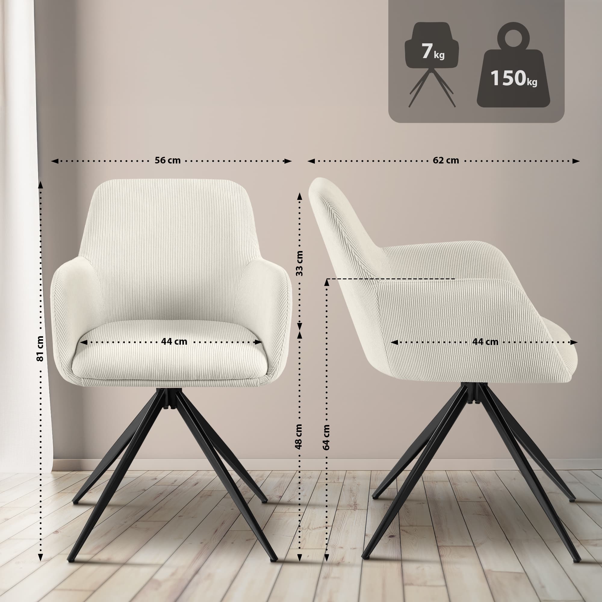 Esszimmerstuhl Olema Cord, creme