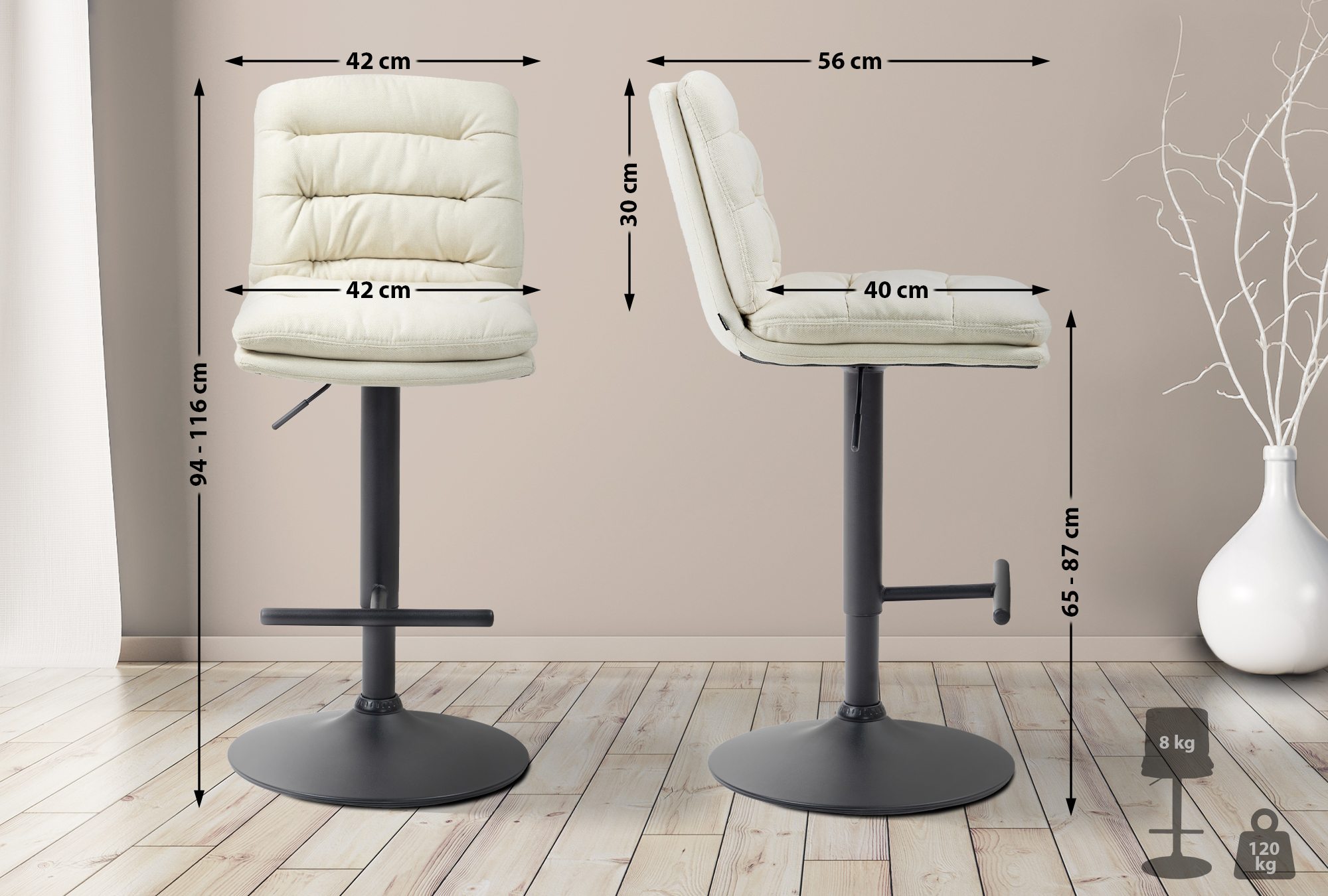 Barhocker Damar Stoff schwarz, creme