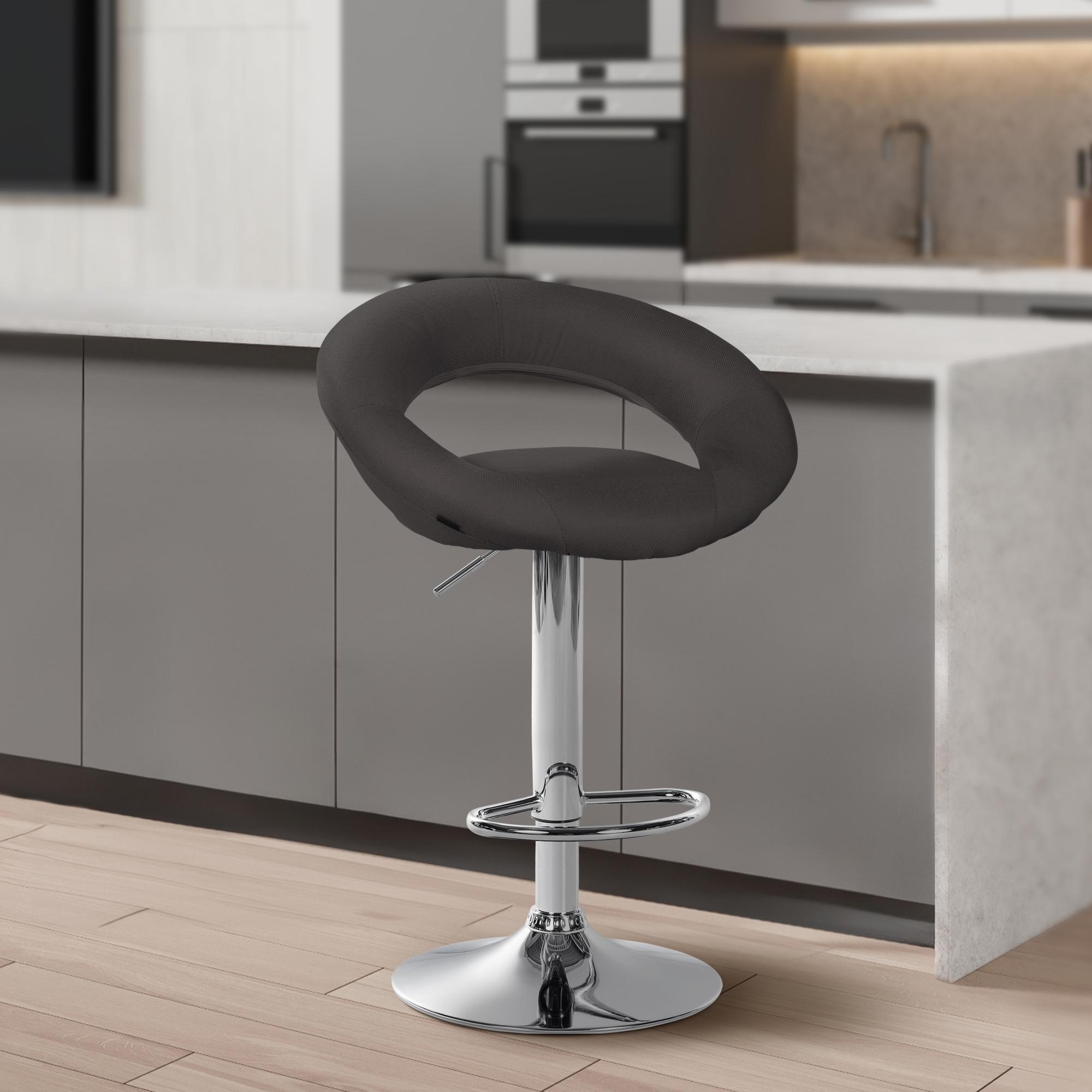 2er Set Barhocker Olinda Stoff Chrom, dunkelgrau
