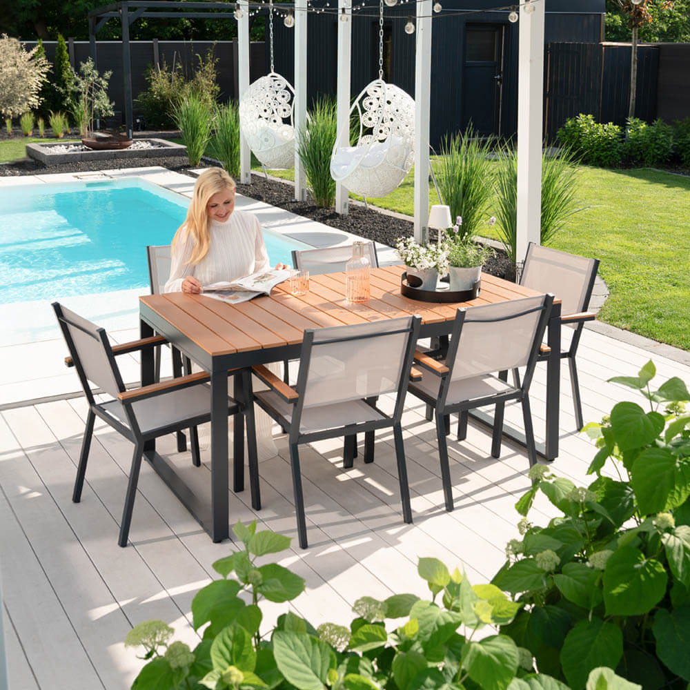 Garten-Sitzgruppe in Holzoptik SIERA SEDIA - 6 Stühle