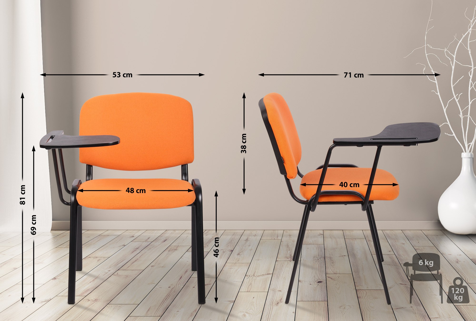 Stuhl Ken mit Klapptisch Stoff, orange