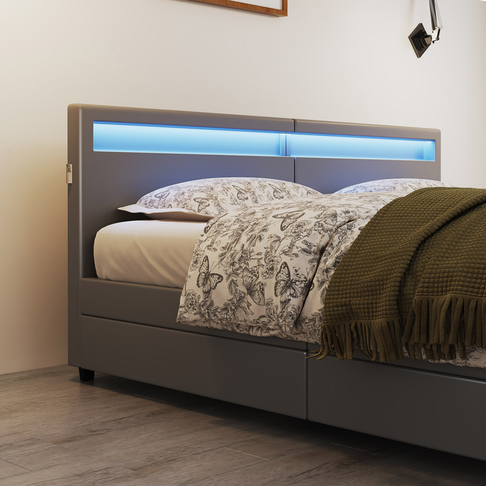 Familienbett mit Schubladen NUBE - 270 x 200 cm ohne Matratze Dunkelgrau