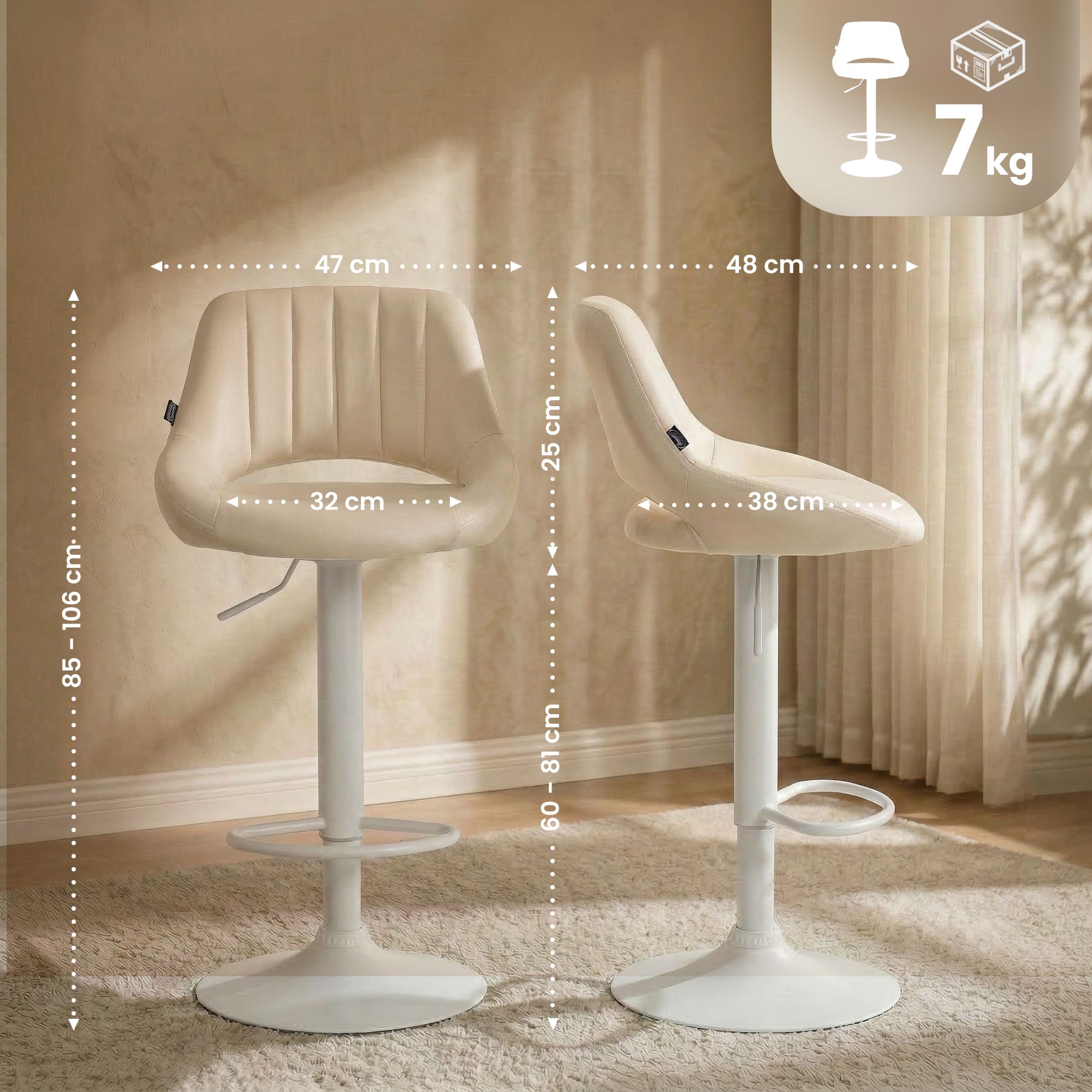 2er Set Barhocker Milet Kunstleder W, creme