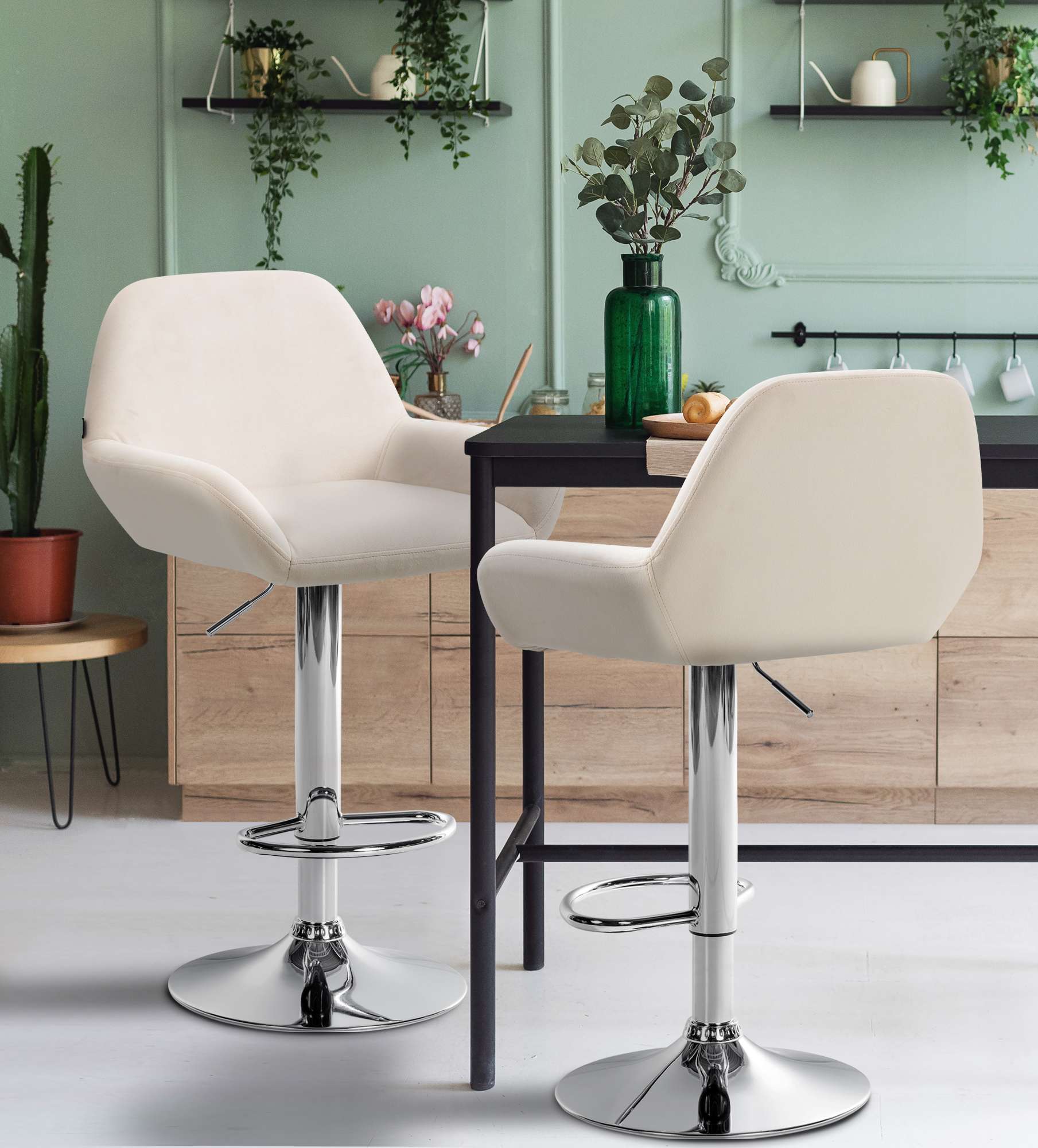 Barhocker Braga Samt chrom, creme