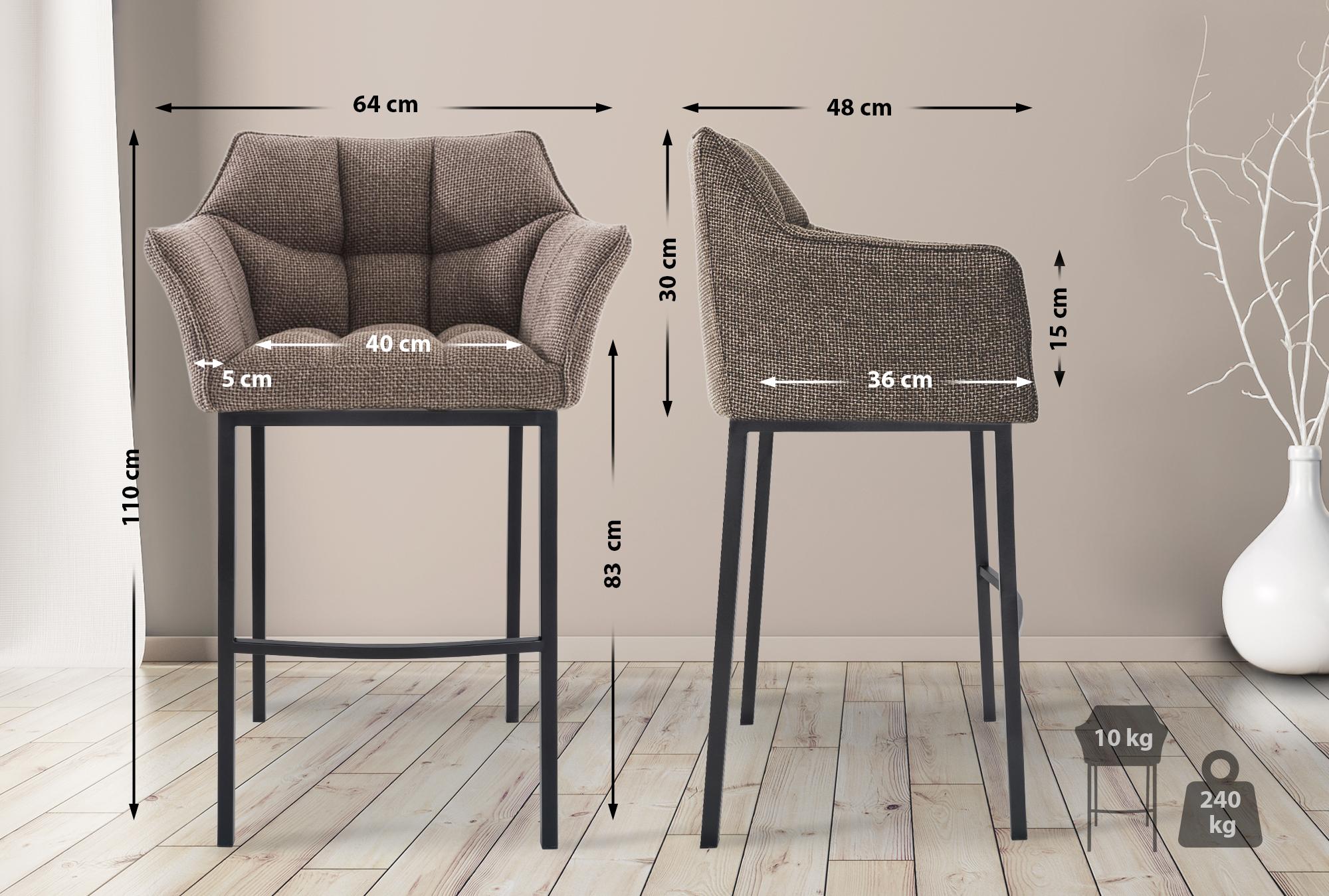 Barhocker Damaso B Stoff mit 4-Fuß Gestell, terrabraun